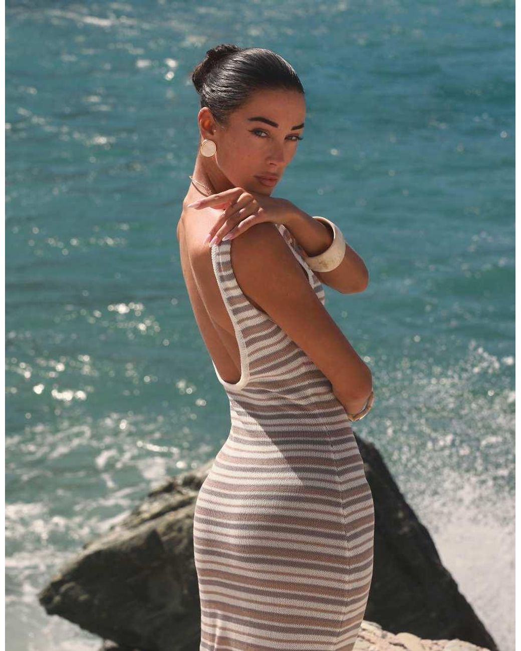 SIMMI Blue Stripe Knitted Maxi Beach Dress