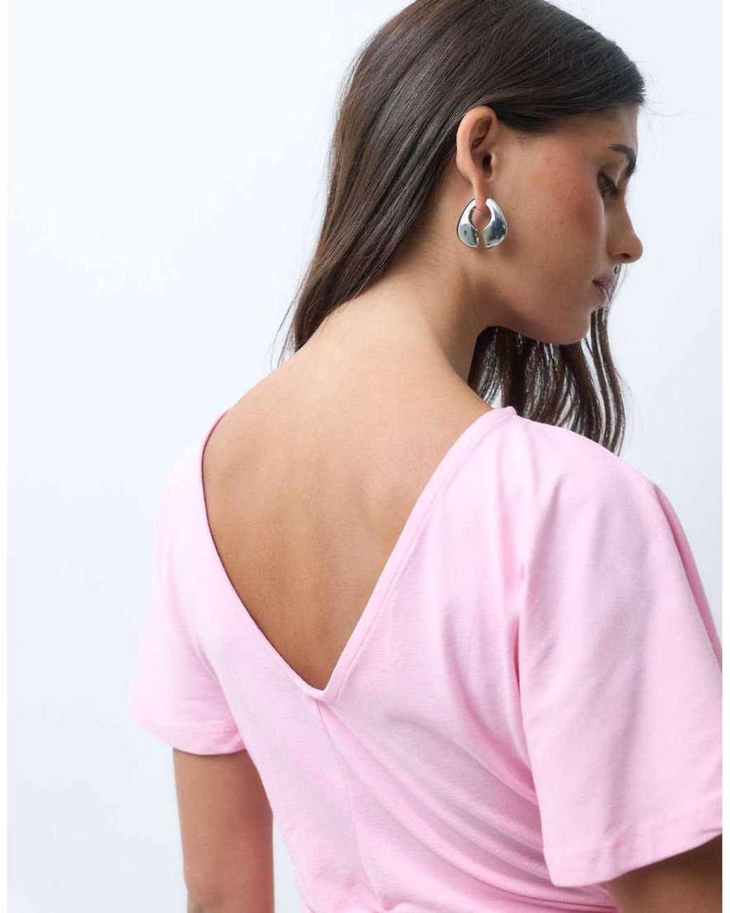 ASOS Pink Cinch Waist Angel Sleeve Tee With V Back Detail