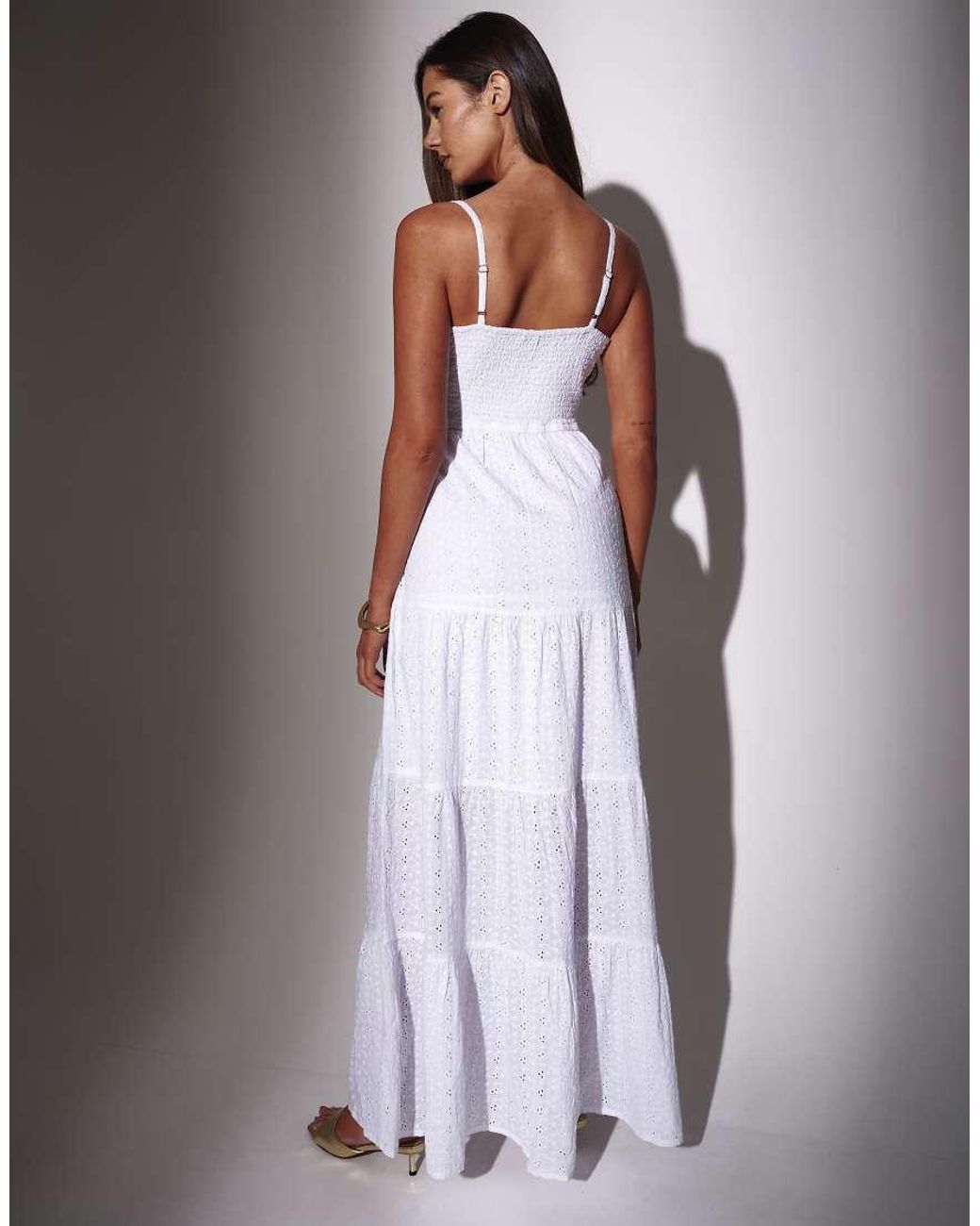 South Beach Gray Broderie Twist Front Tiered Maxi Dress