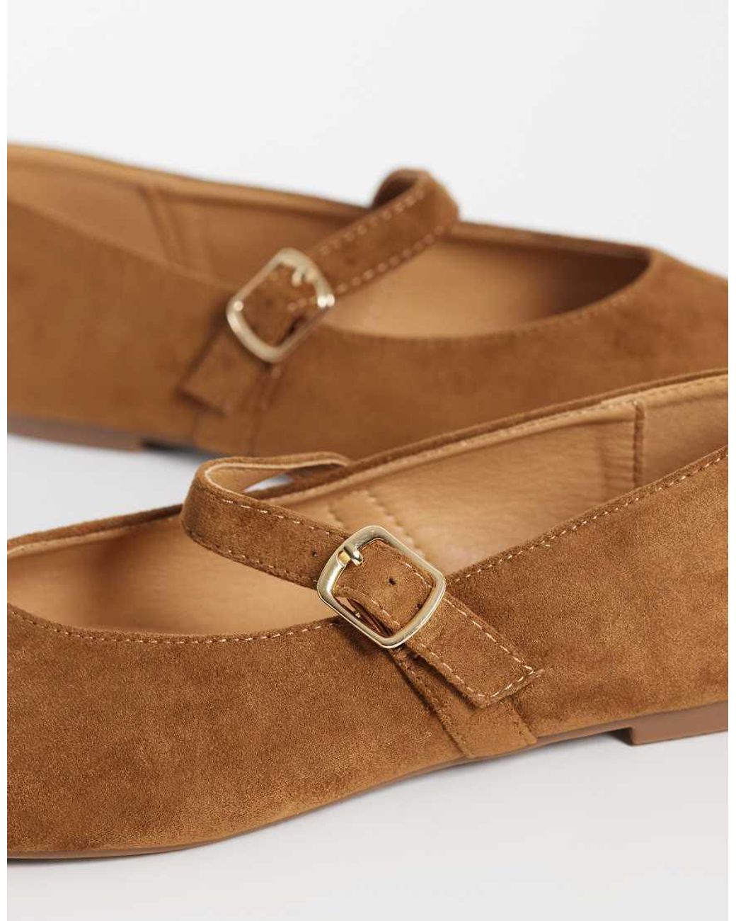 SEQWL Wide Fit Brown Iris Faux Suede High Vamp Ballet Flats