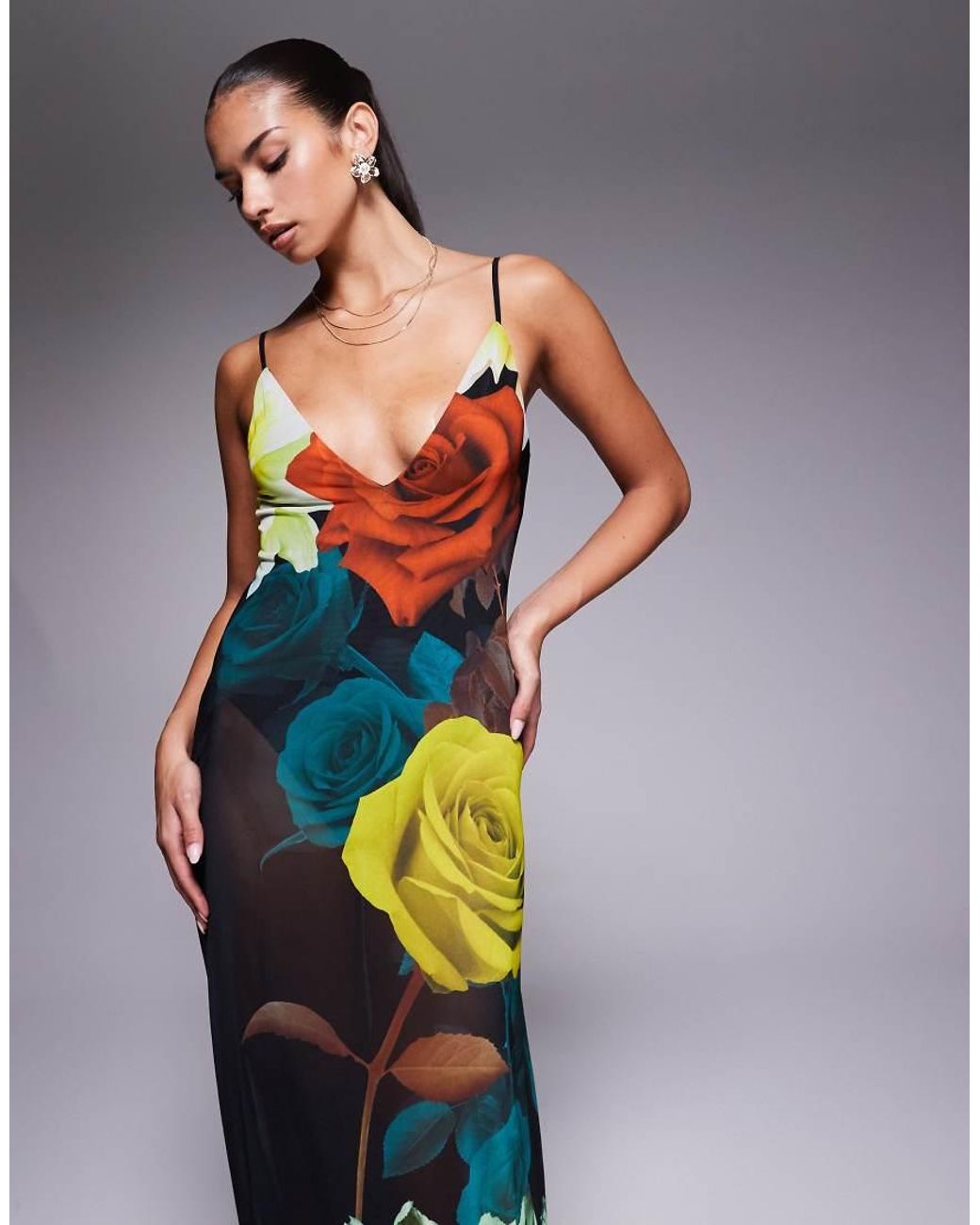 AFRM Black Sheer Plunge Neck Maxi Dress