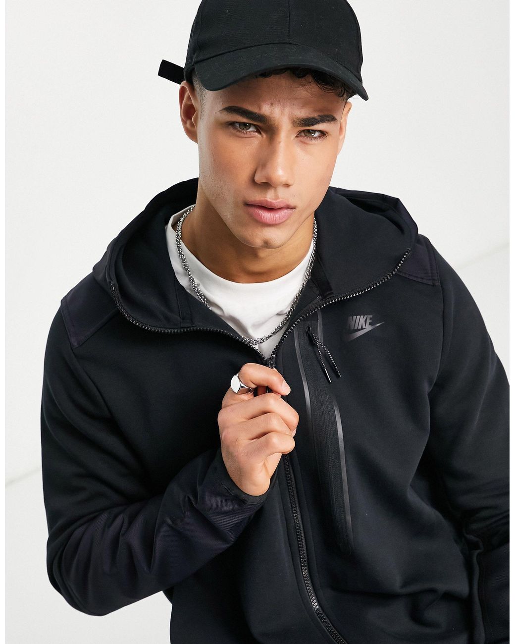 Nike Tech Fleece Overlay Zip Thru Hoodie in Black for Men Lyst UK