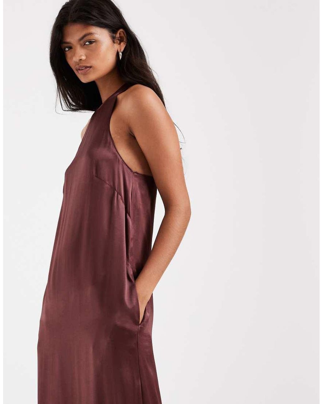 ASOS Red Satin Racer Neck Maxi Dress