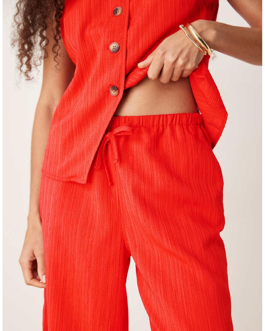 ASOS Red Crinkle Palazzo Trousers Co-ord