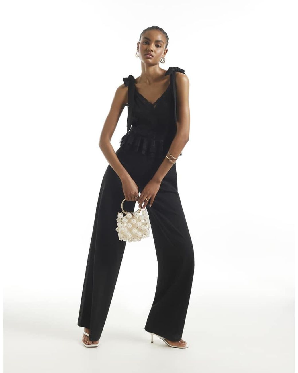 River Island Blue Lace Corset Jumpsuit