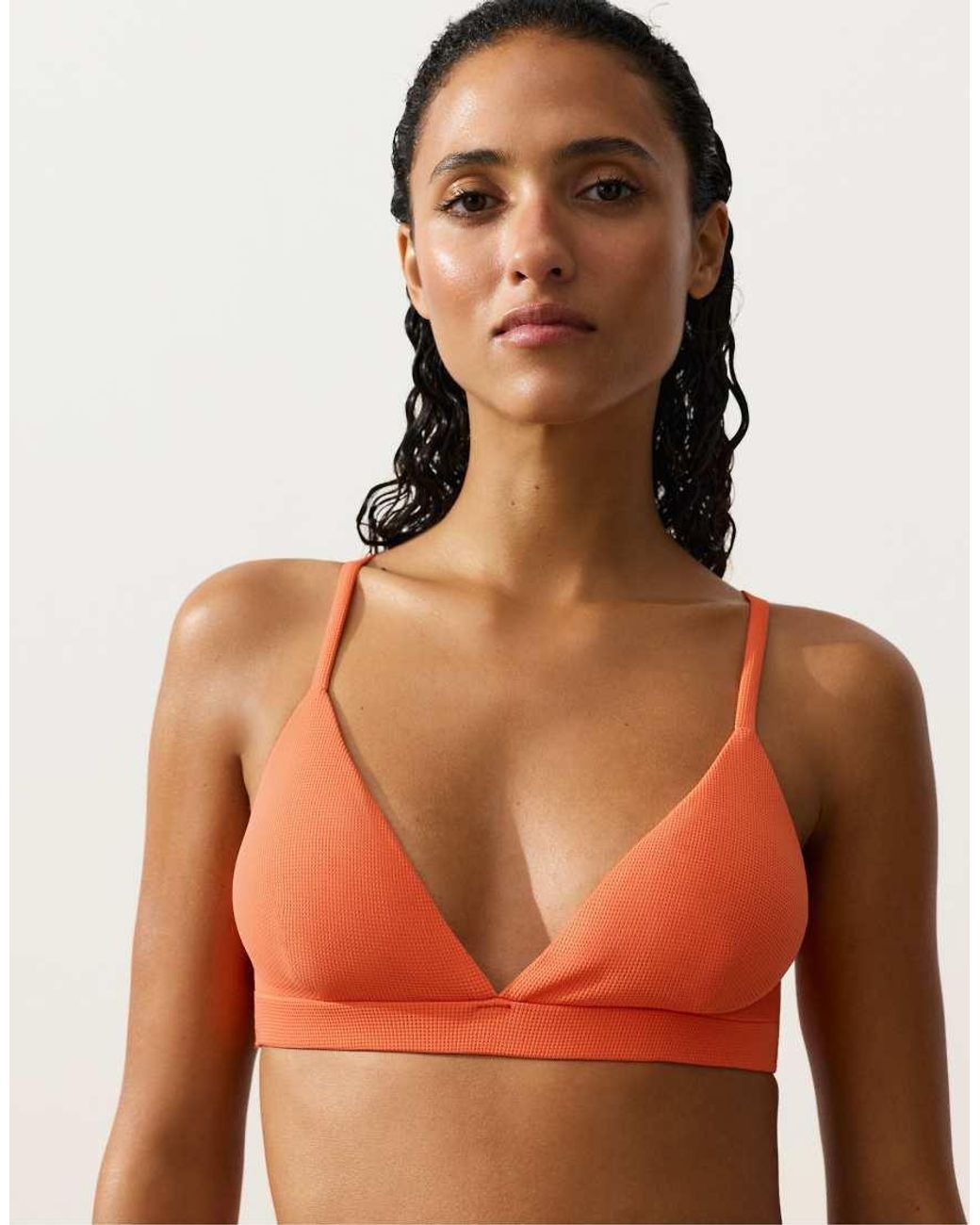 Oysho Orange Piqué Triangle Bikini Top