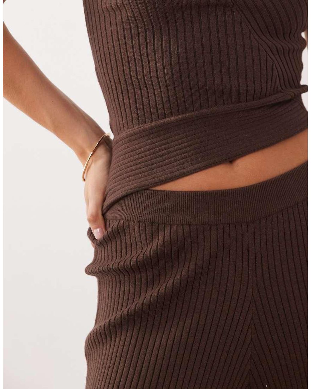 ASOS Brown One Shoulder Knit Rib Top Co-Ord