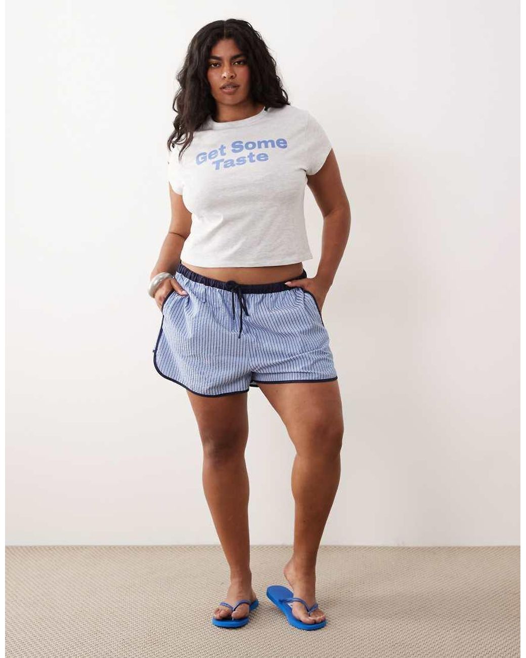 ASOS White Asos Design Curve Baby Tee With Contrast Get Some Taste Slogan