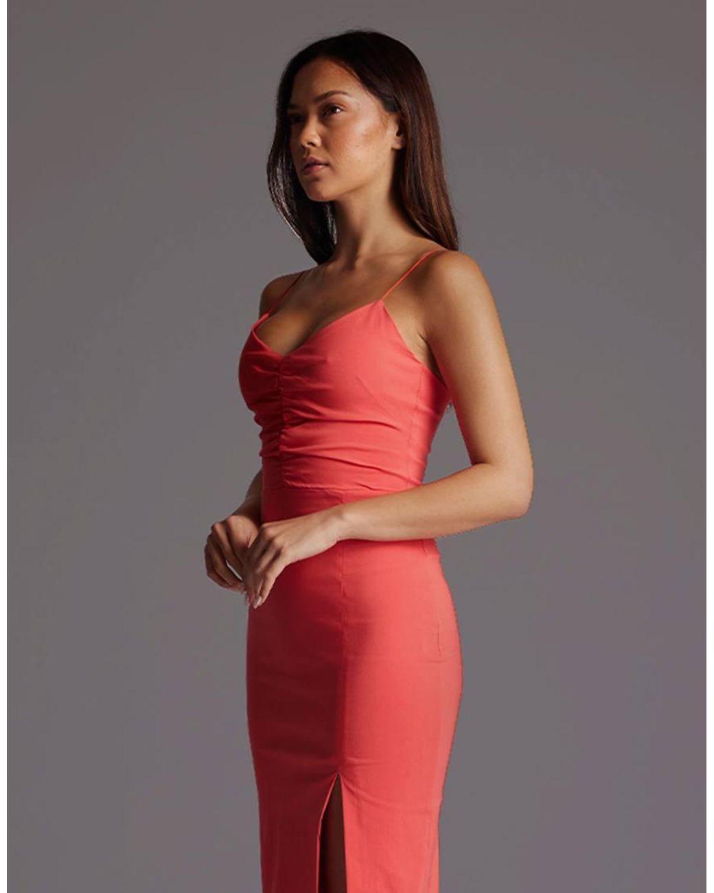 Vesper Red Ruched Bust Midaxi Dress