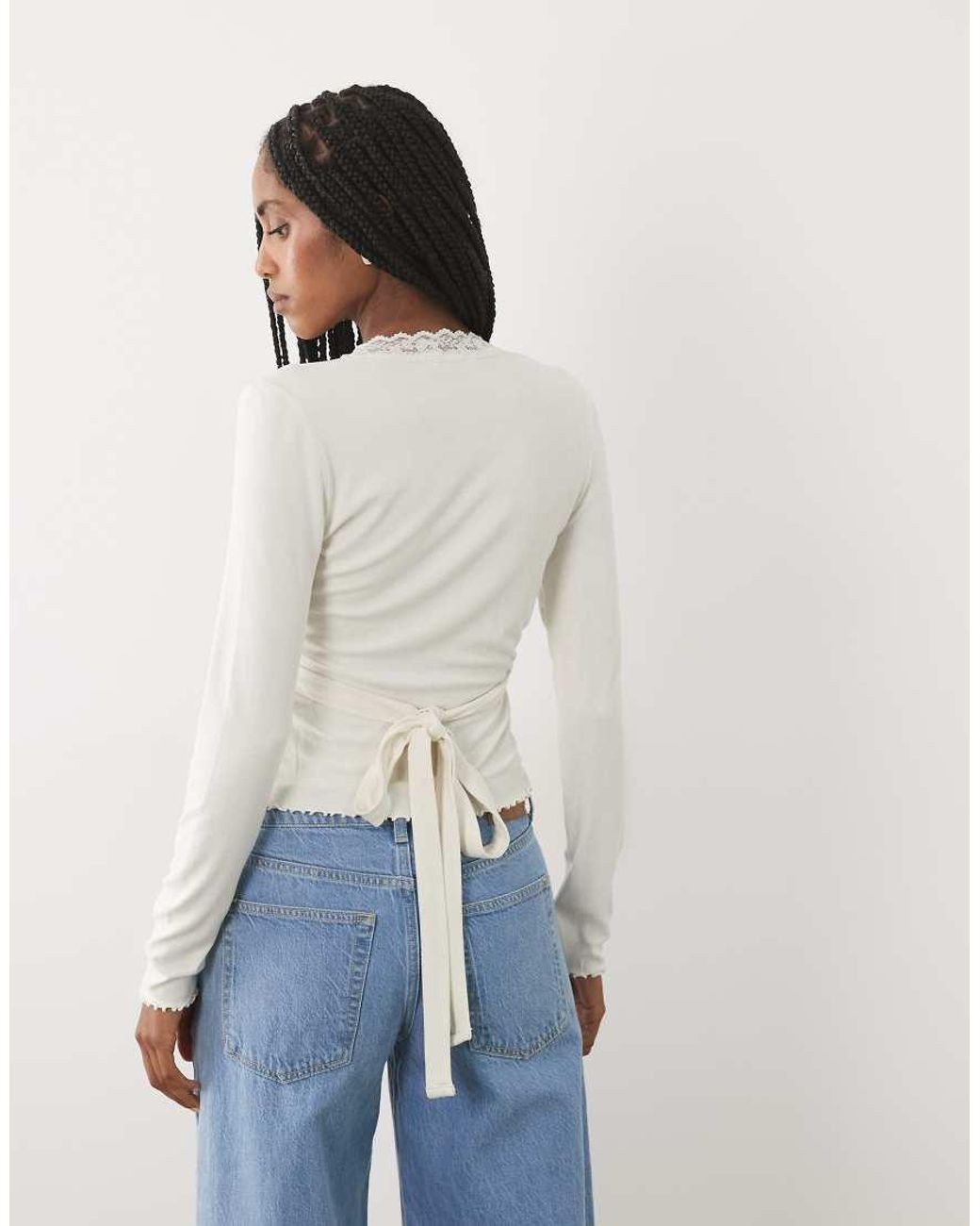 Miss Selfridge White Lace Trim Wrap Top