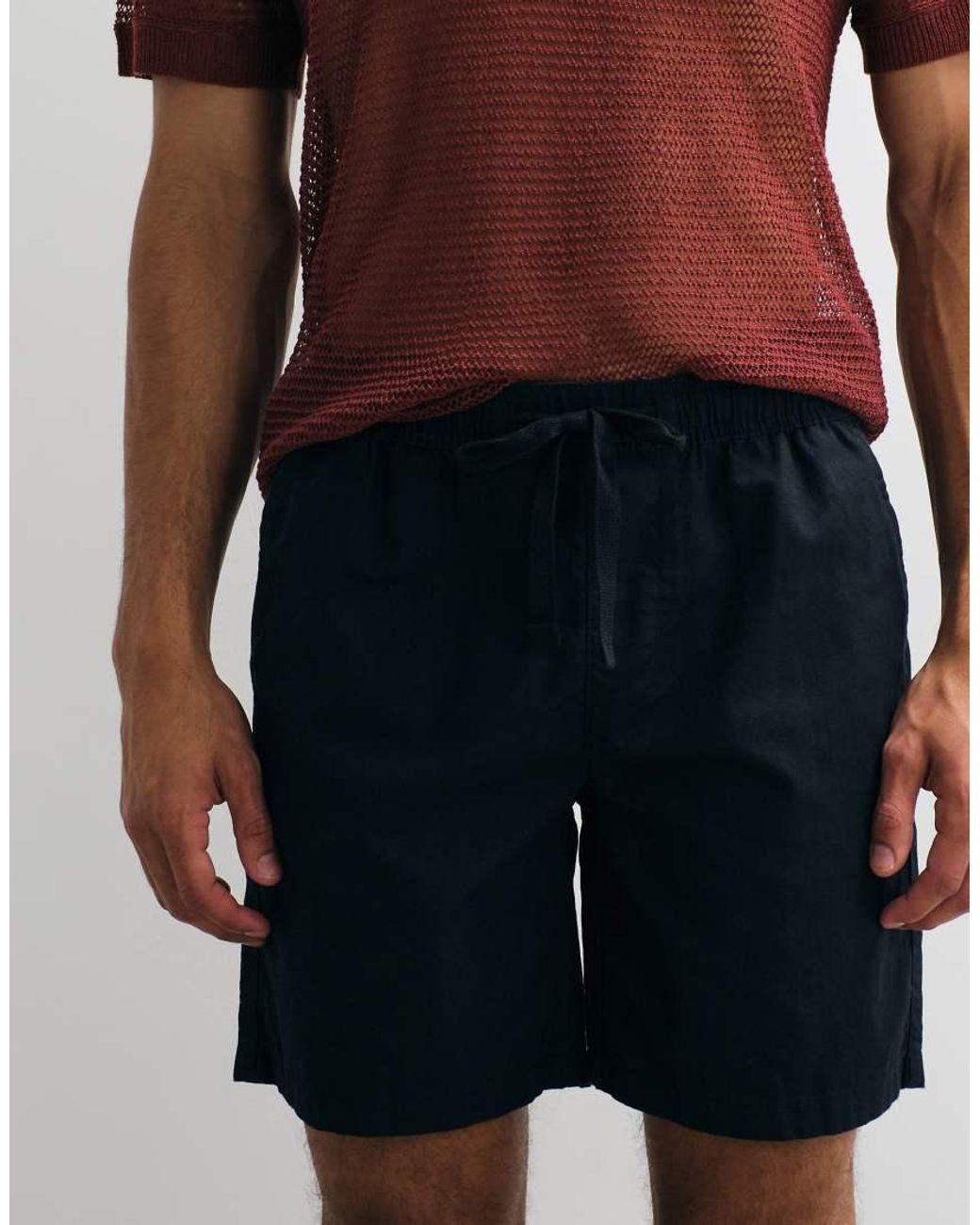 ASOS Black Wide Linen-blend Shorts for men