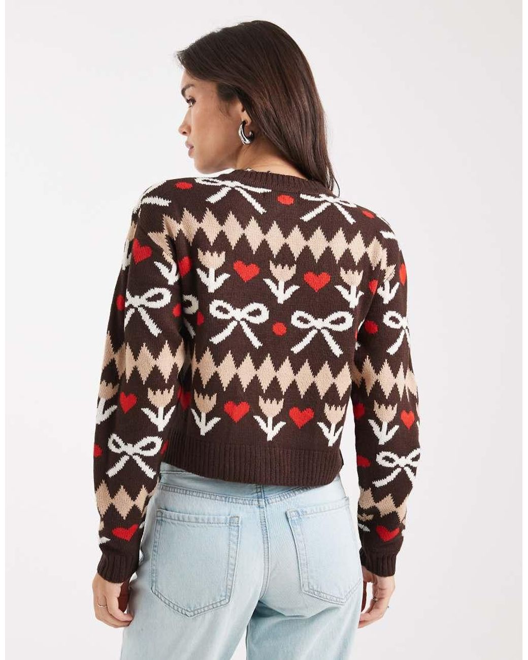 Wednesday's Girl Red Bow Intarsia Cardigan