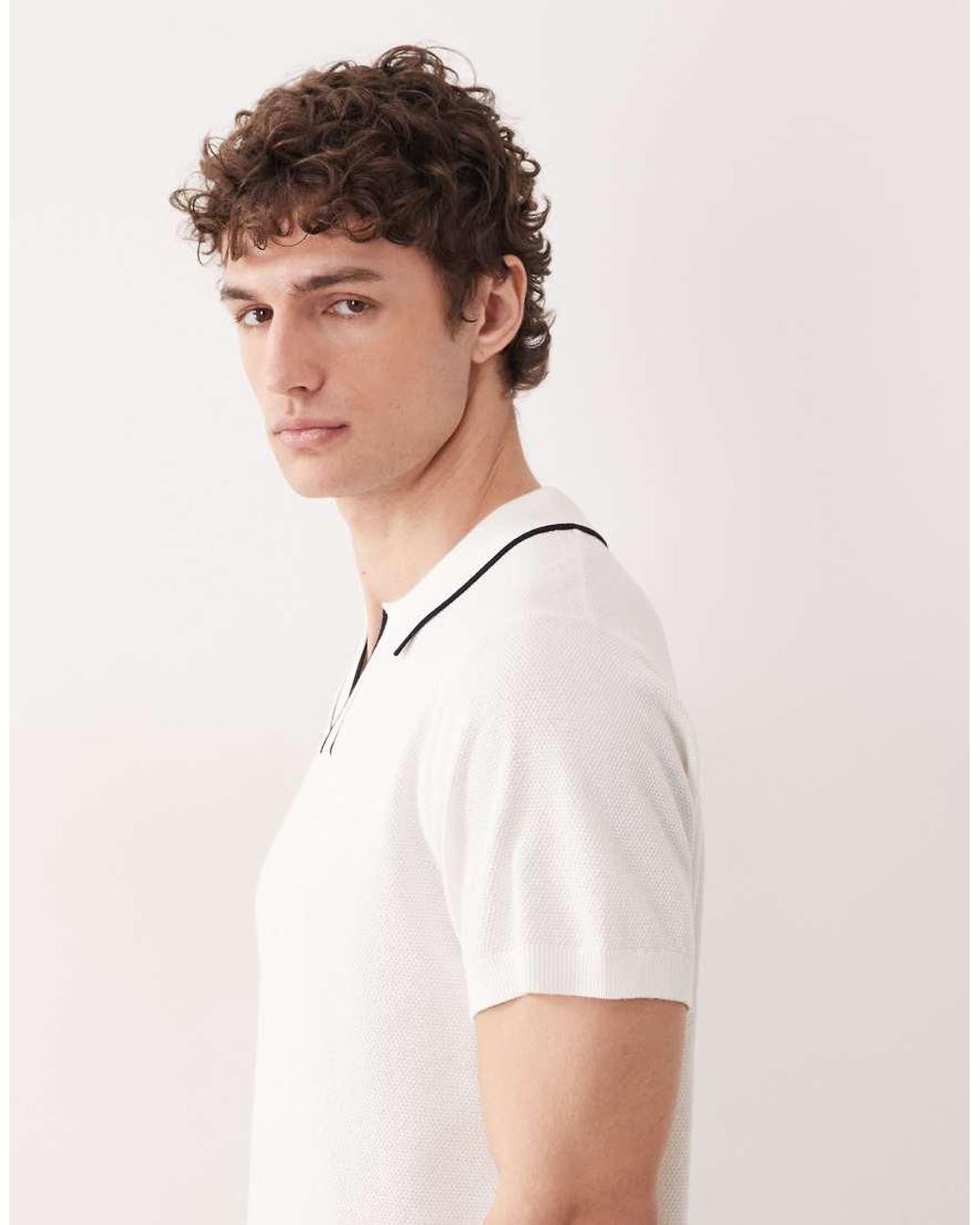 South Beach White Knit Polo Top for men