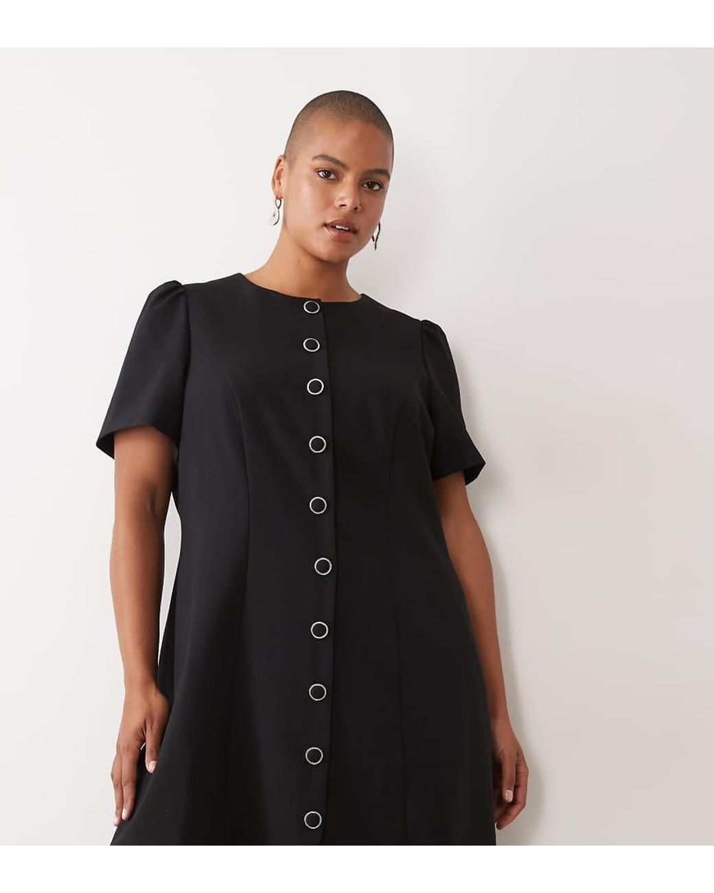 Forever New Black Structured Puff Sleeve Button Down Mini Dress