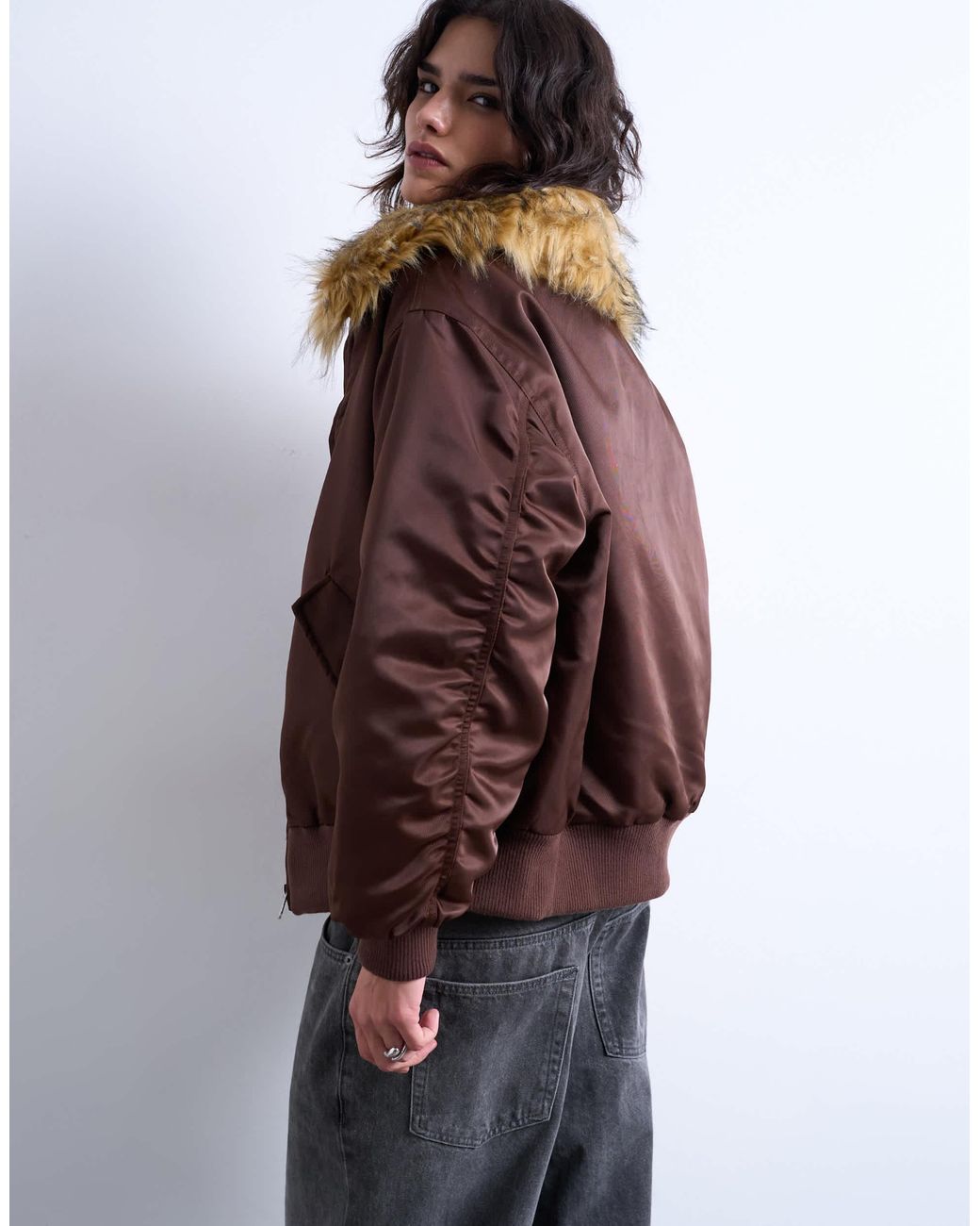 TOPSHOP Brown – nylon-bomberjacke