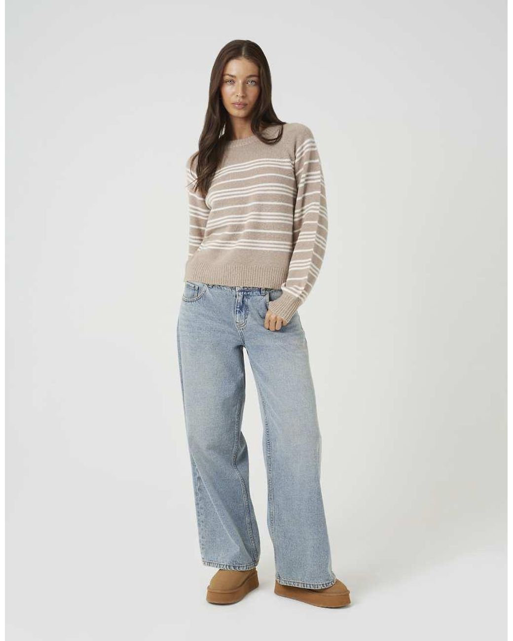 Brave Soul Natural Raglan Sleeve Stripe Jumper