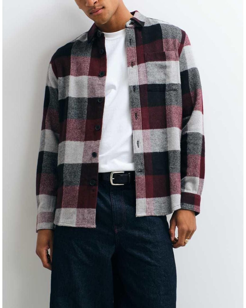 French Connection Brown Large Check Flannel Shirt for men
