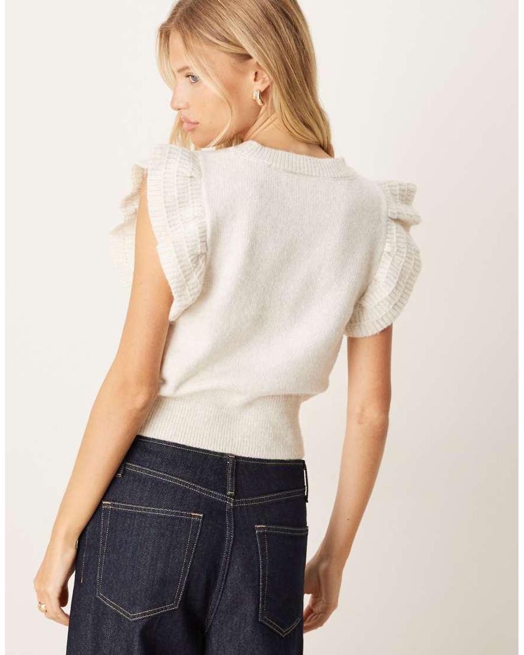 Vila Natural Frill Detail Knitted Vest