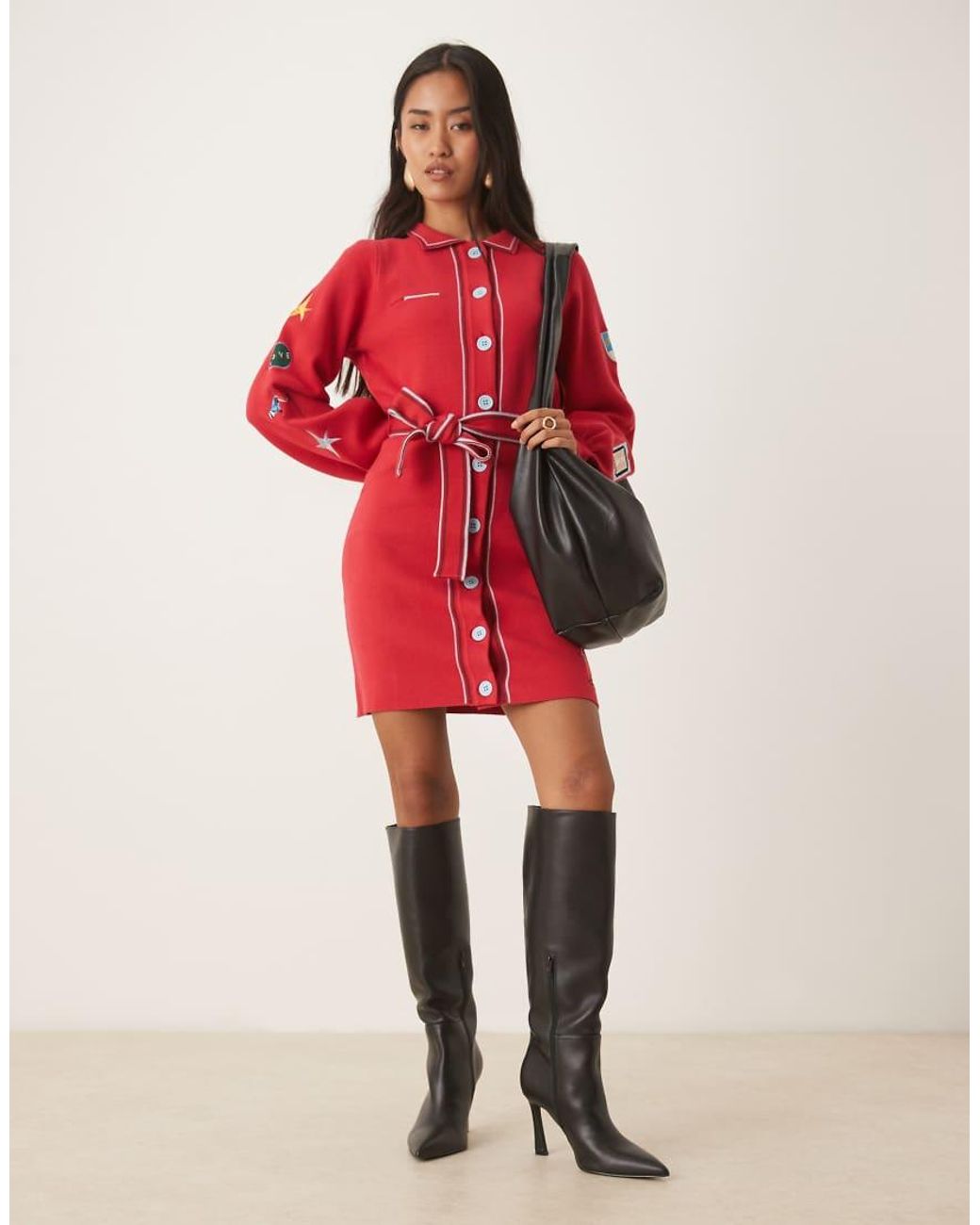 Never Fully Dressed Red Ski Motif Knit Cardigan Mini Dress