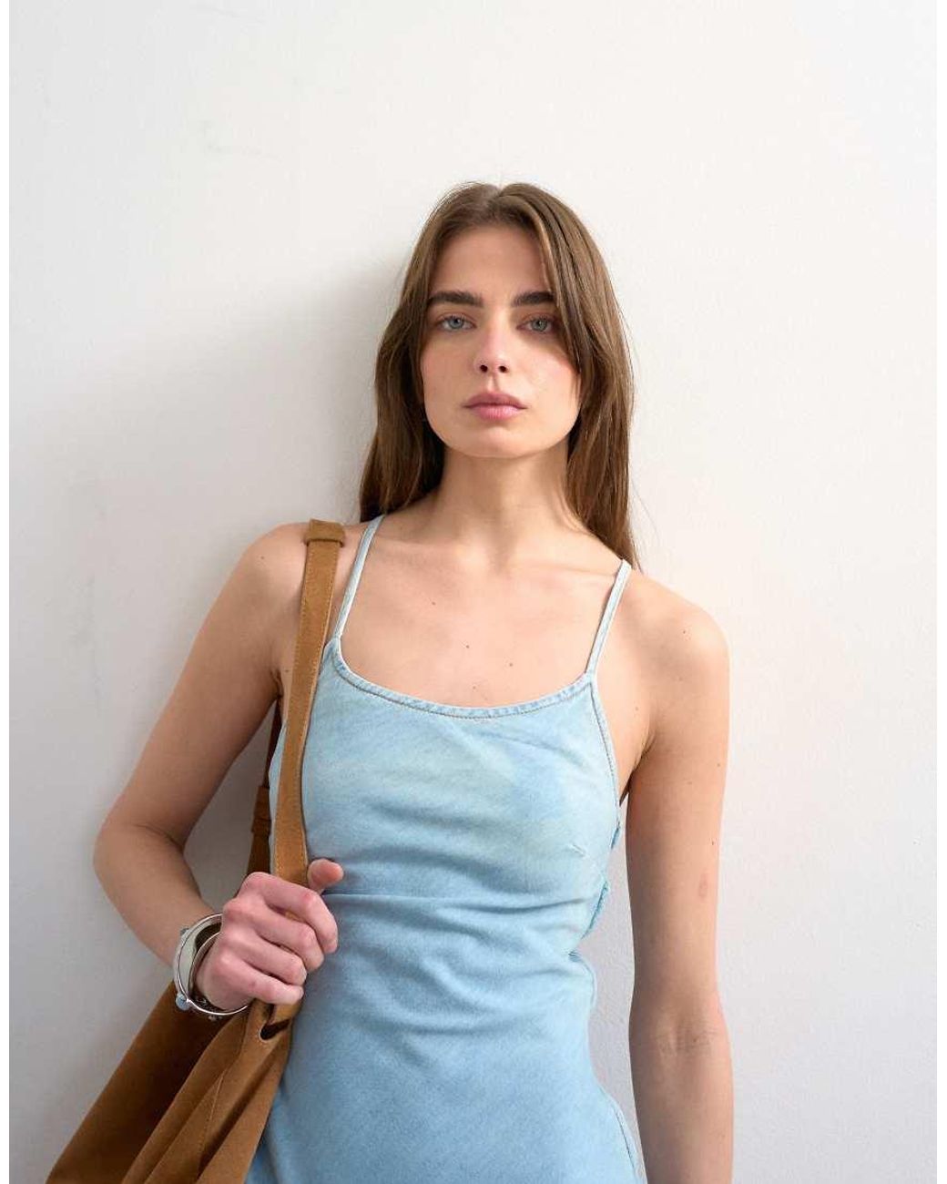 TOPSHOP Blue Denim Cami Swing Mini Dress