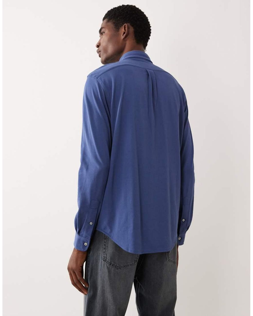 Polo Ralph Lauren Blue Icon Logo Long Sleeve Cotton Shirt for men