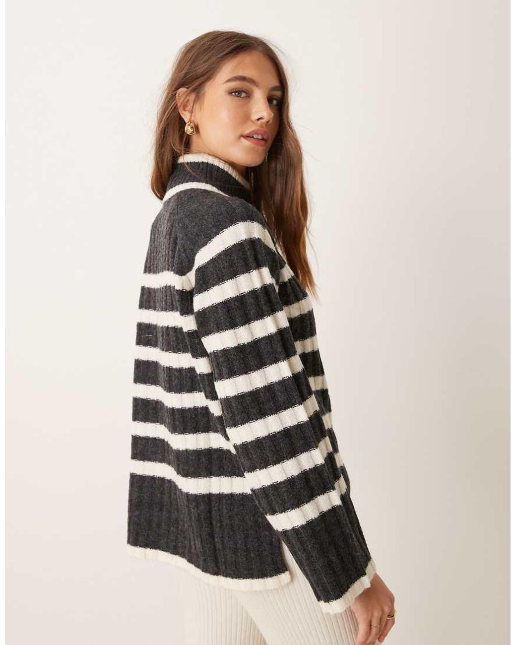 Jdy Gray Roll Neck Flute Sleeve Knitted Jumper