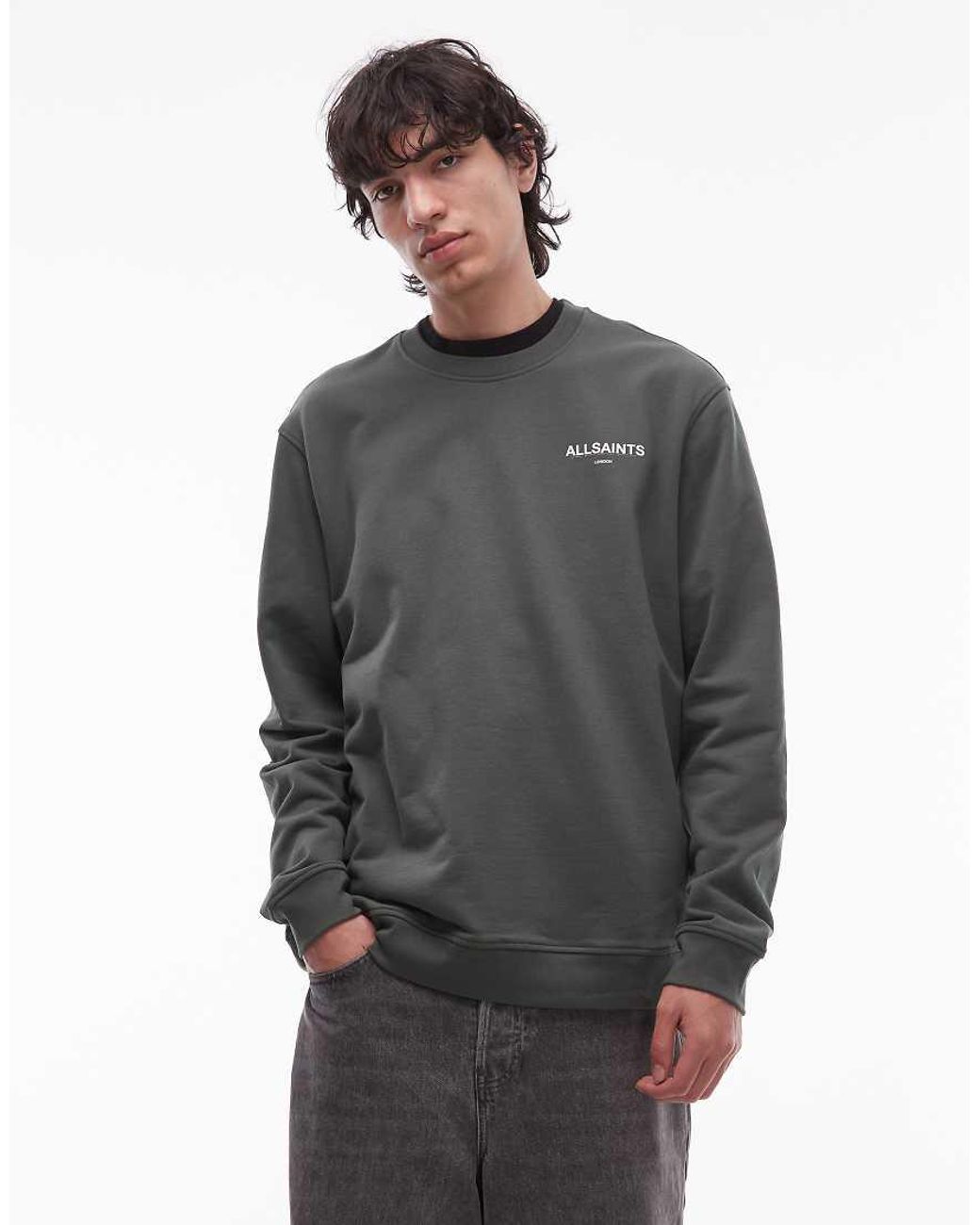 AllSaints Gray Halcyon Crew Neck Sweatshirt for men