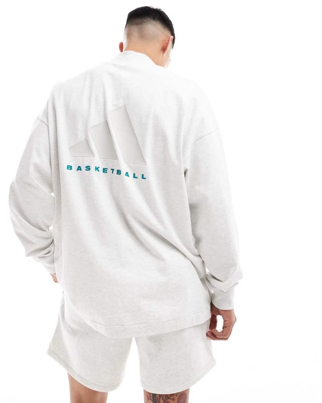 Adidas Originals White Adidas Basketball Long Sleeve Tee for men
