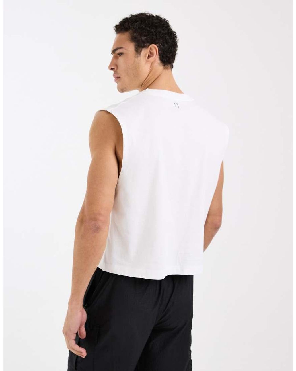 4505 White Cotton Cropped Lifting Tank With Quick Dry Finish for men