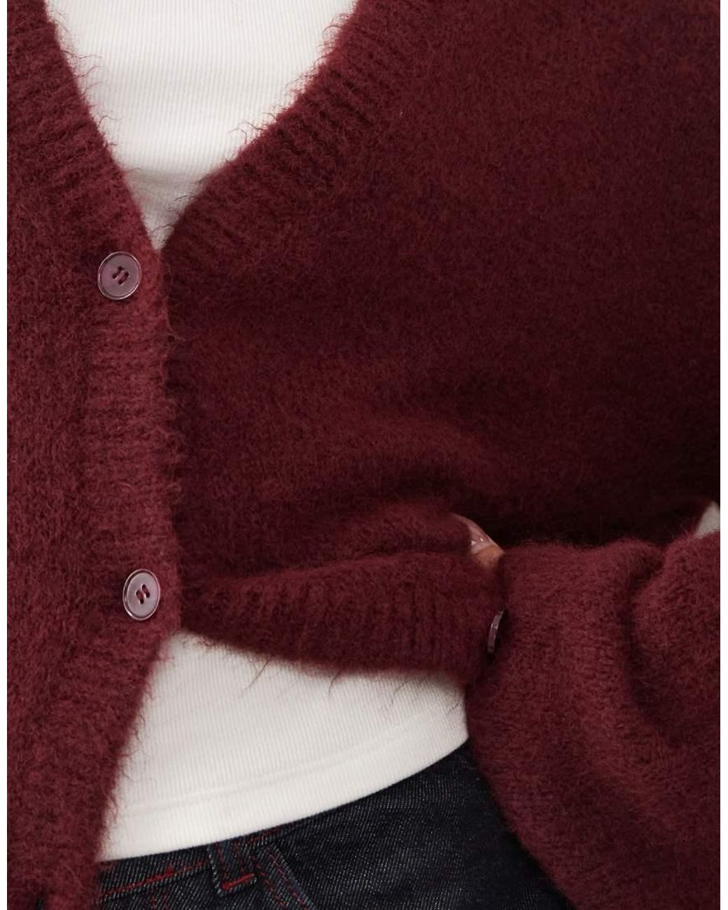 Monki Red Oversized Fluffy Knit Cardigan