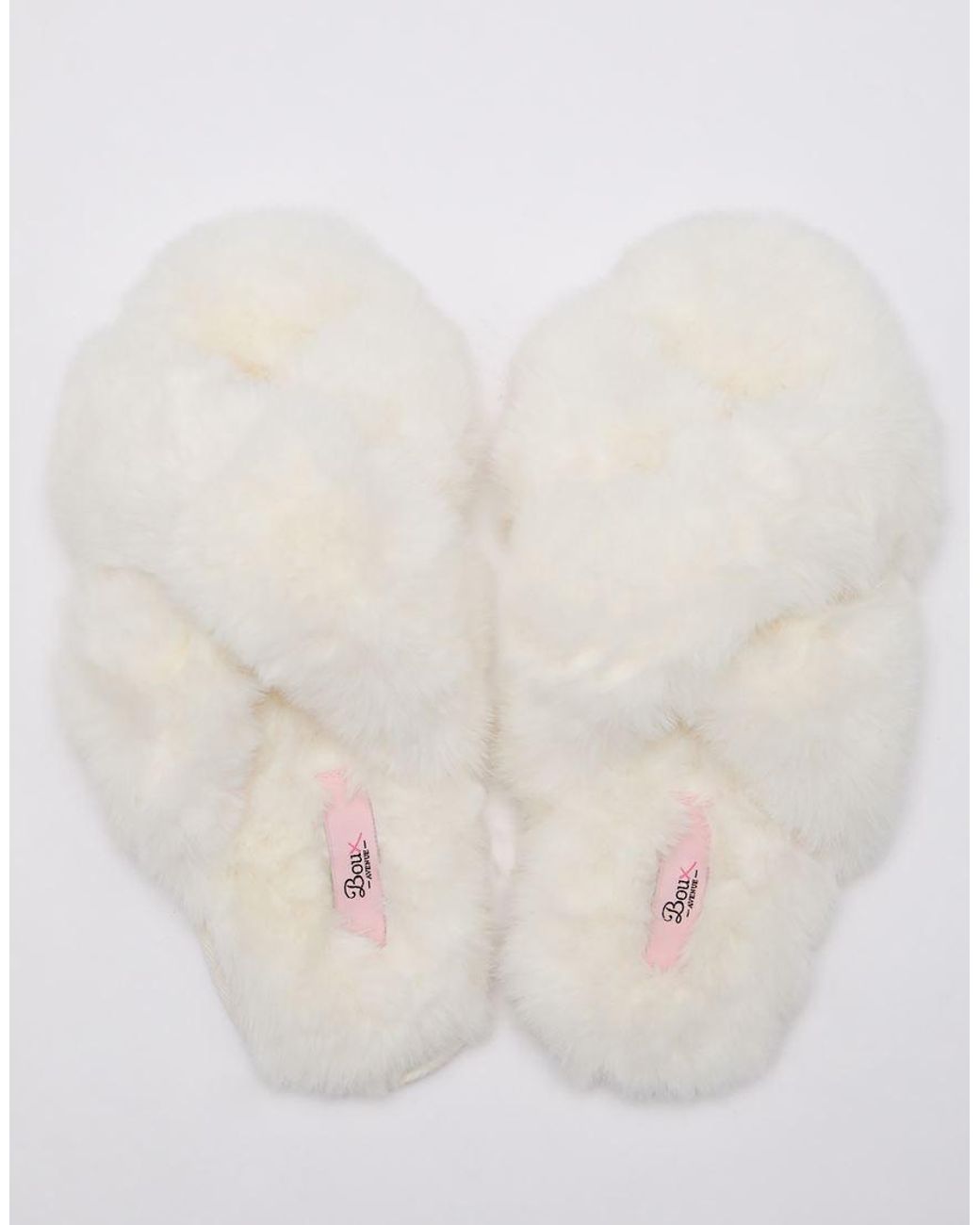 Boux Avenue Natural Cross Band Open Toe Soft Plush Loungewear Slider Slippers