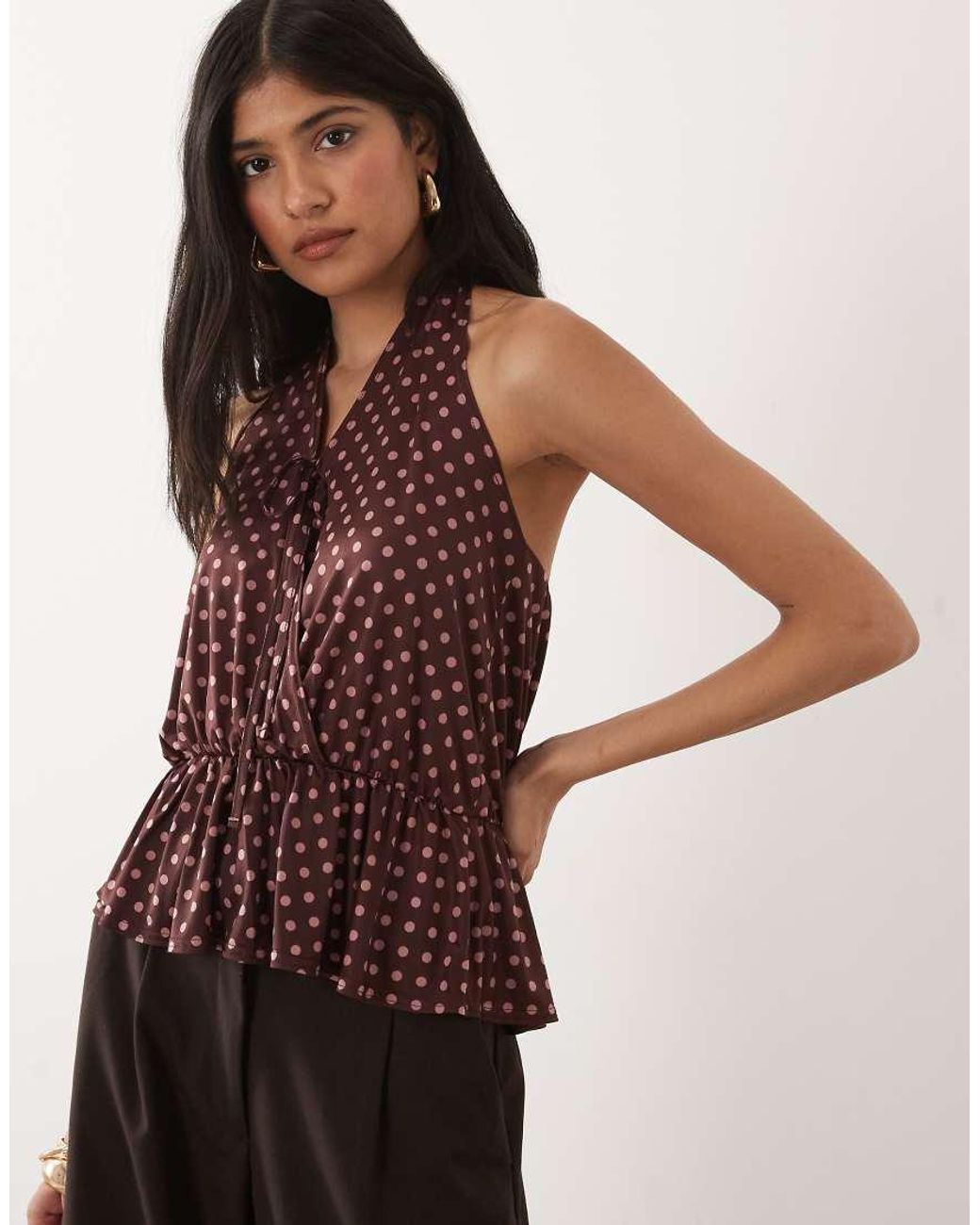 Miss Selfridge Multicolor Halterneck Wrap Top With Gathered Waist