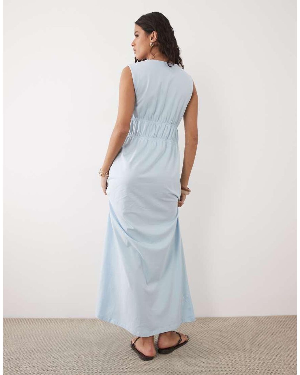 ASOS White Ruched Bodice Plunge Maxi Dress