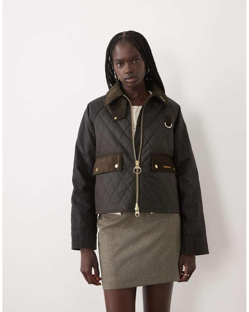 Barbour Brown Icons Spey Reimagined Tartan Check Quilted Wax Jacket