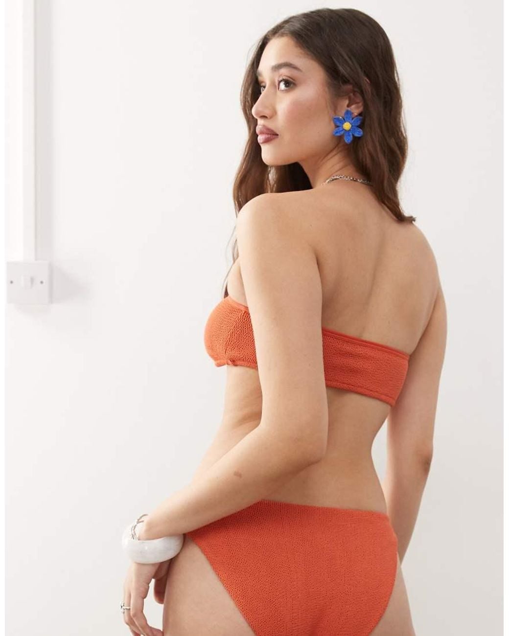 Collusion Red Mix And Match Crinkle Bandeau Bikini Top