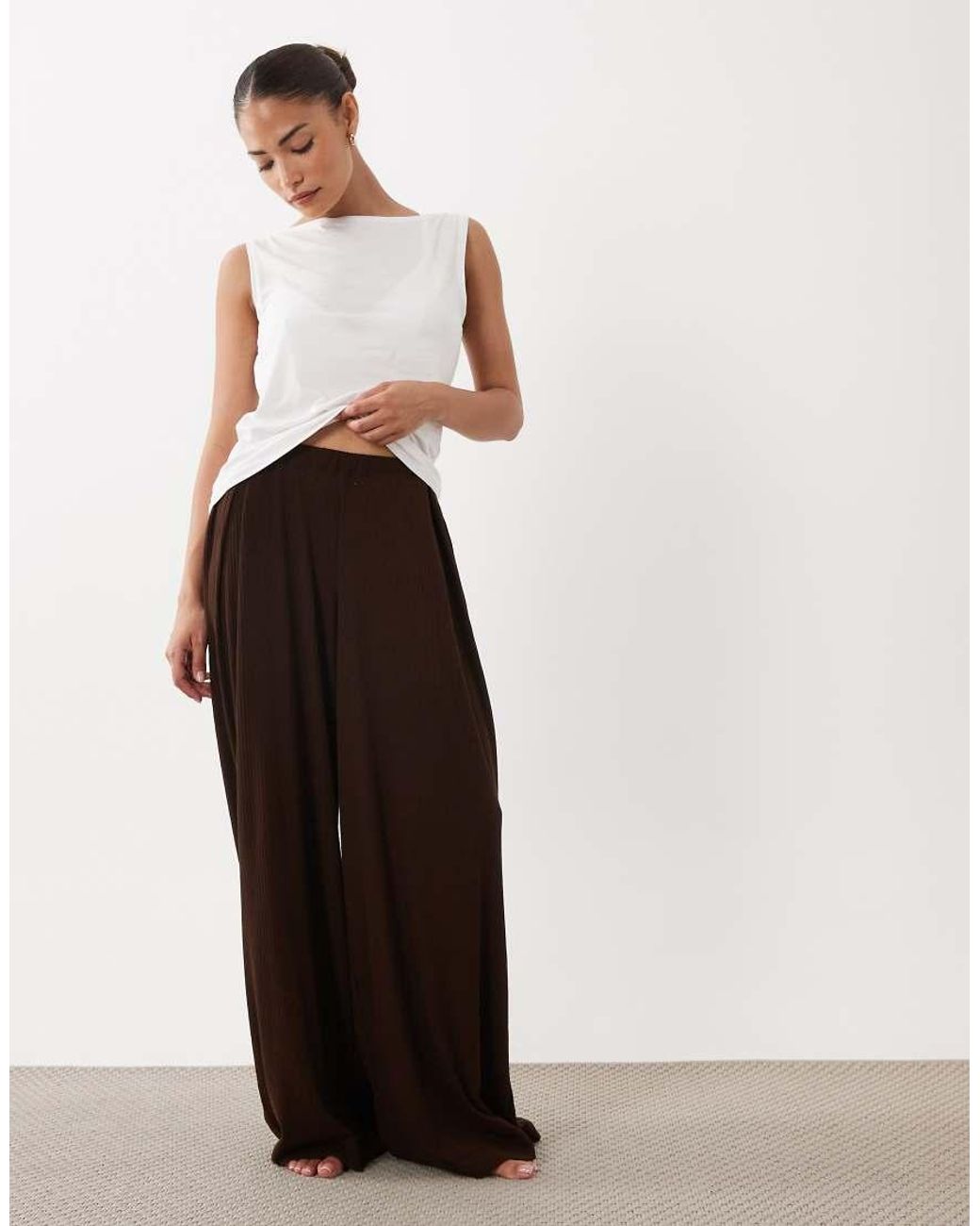 ASOS White Asos Design Petite Lounge Mix & Match Rib Wide Leg Bottom
