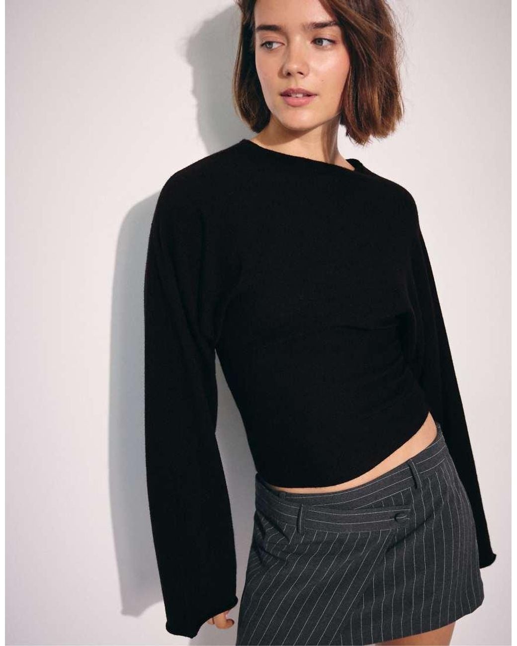 Stradivarius Blue Stand Collar Knit Jumper With Kimono Sleeves