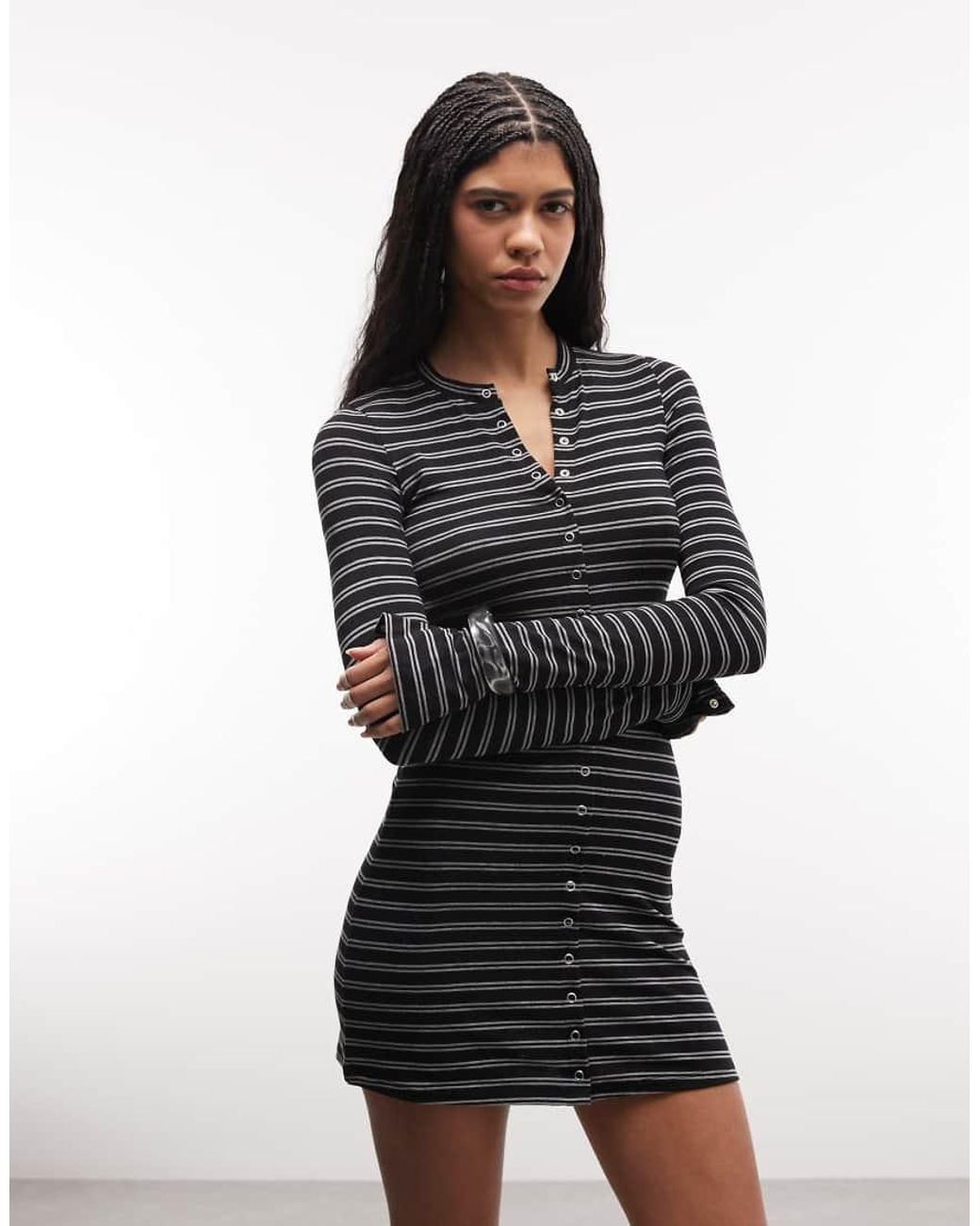 Weekday Black Long Sleeve Mini Dress With Press Stud Detail