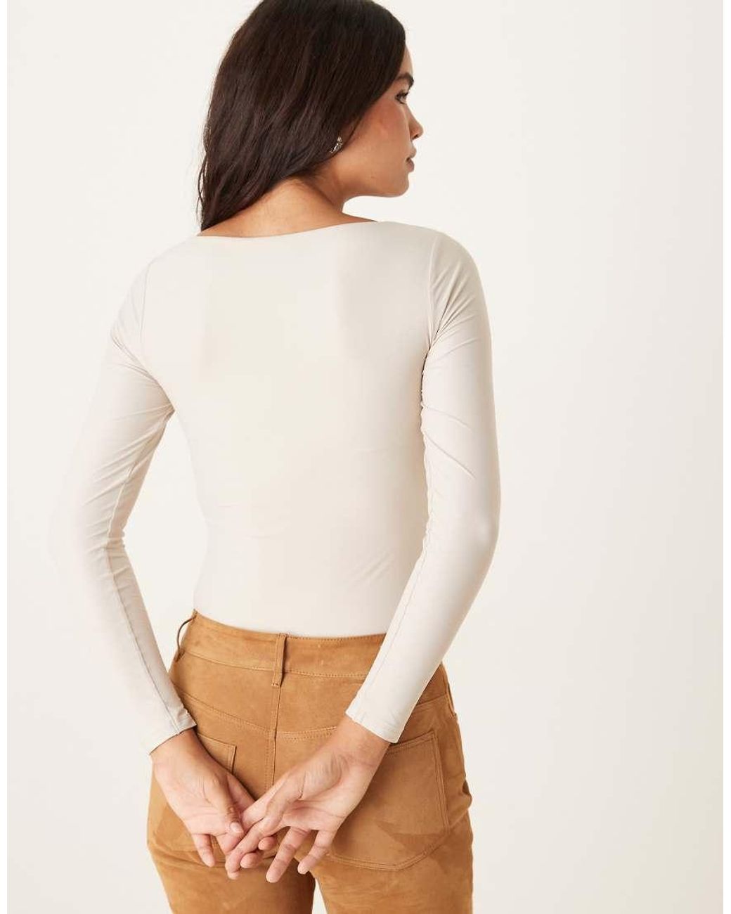 Abercrombie & Fitch White Long Sleeve Bodysuit With Bra Insert