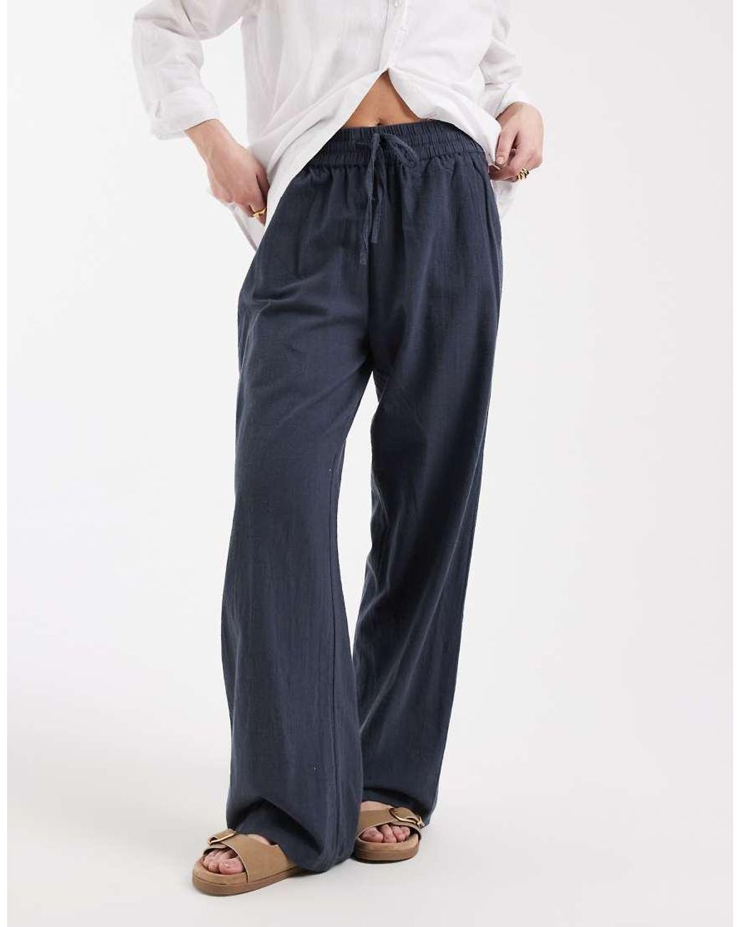 ONLY Blue Wide Leg Linen Look Pants
