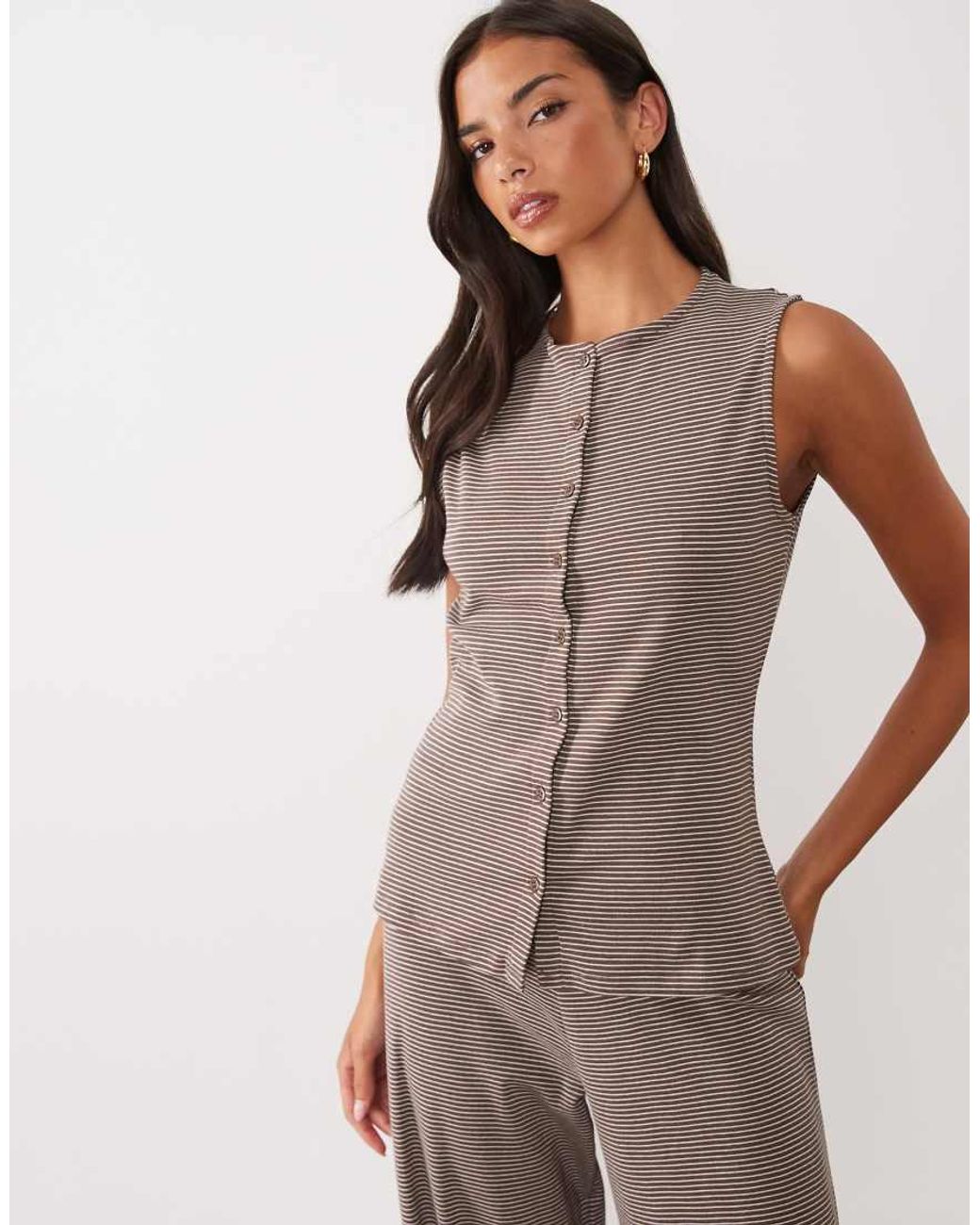 ASOS Brown Button Through Crew Neck Waistcoat Co-ord