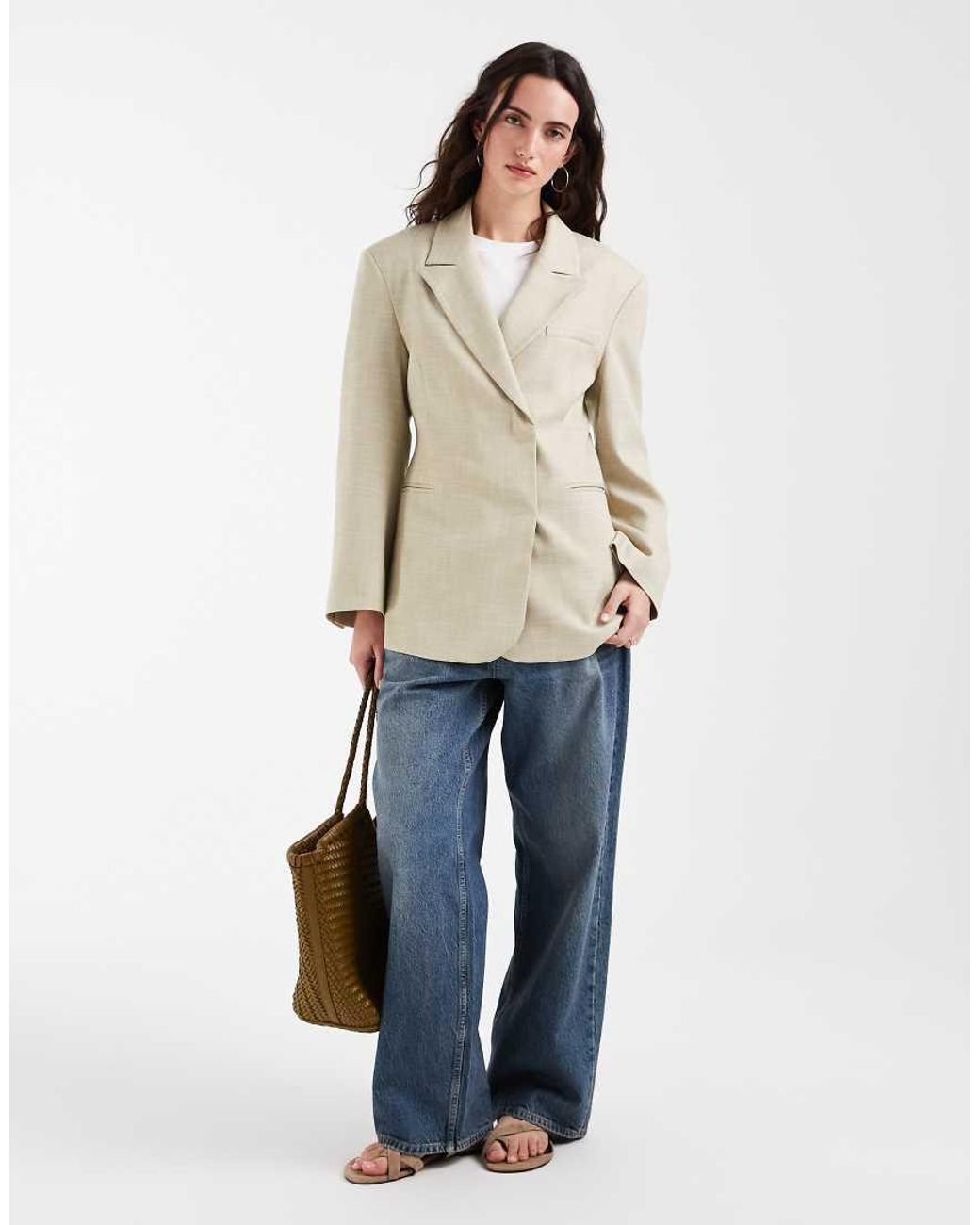 ASOS Natural Linen Look Double Breasted Blazer
