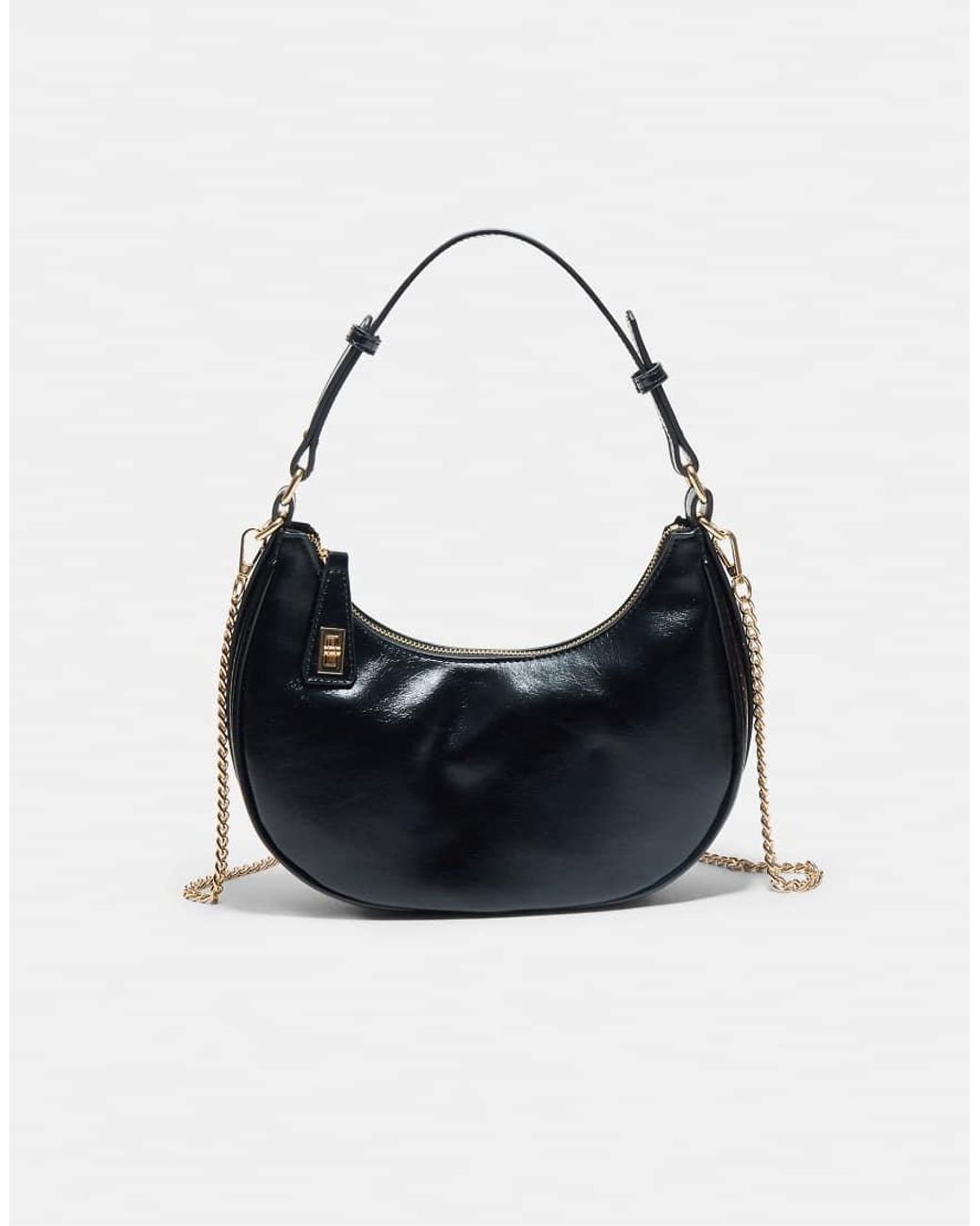 Stradivarius Black Compact Shoulder Bag With Chain