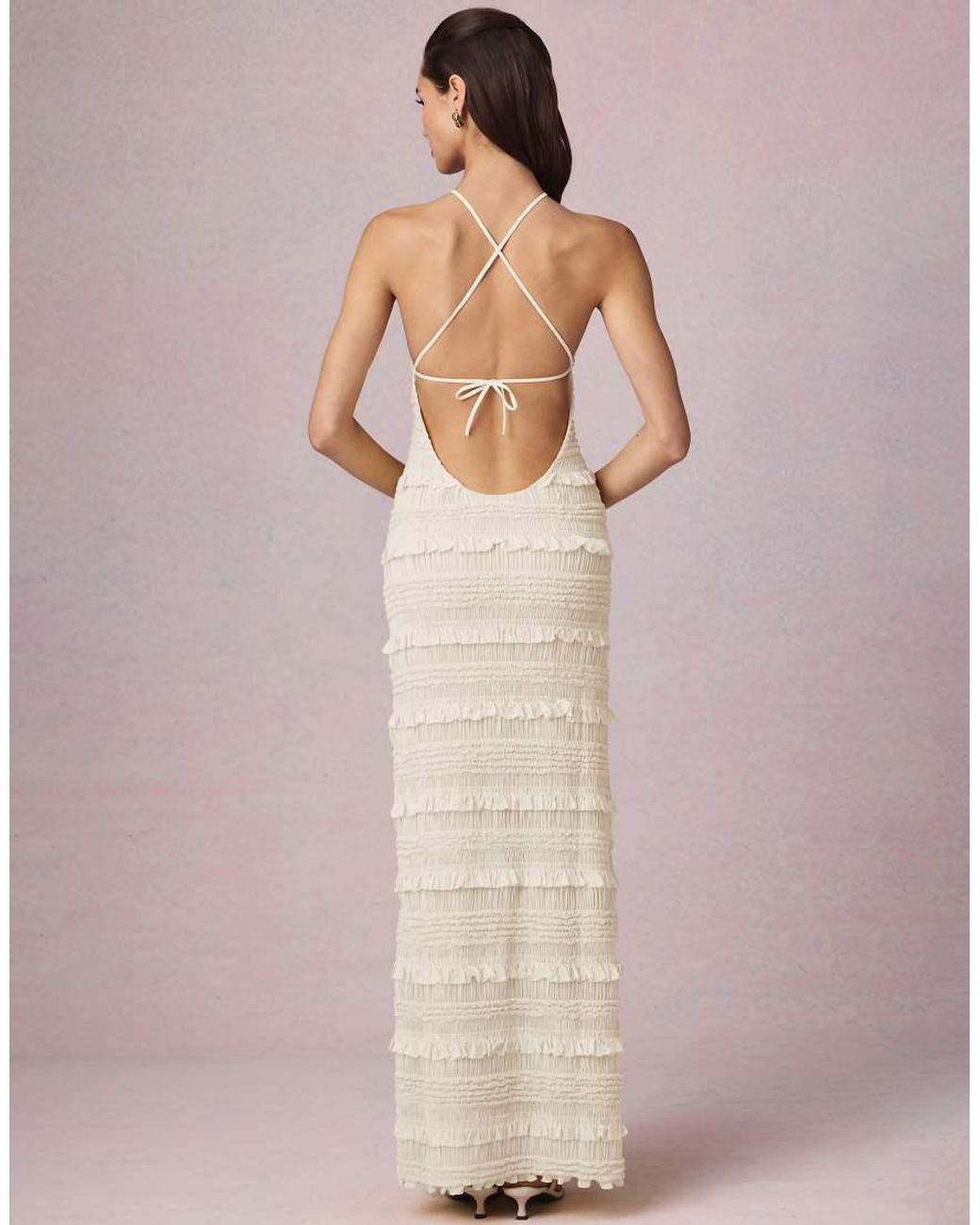 Oh Polly Pink Halter Neck Tie Back Detail Ruffle Trimn Maxi Dress
