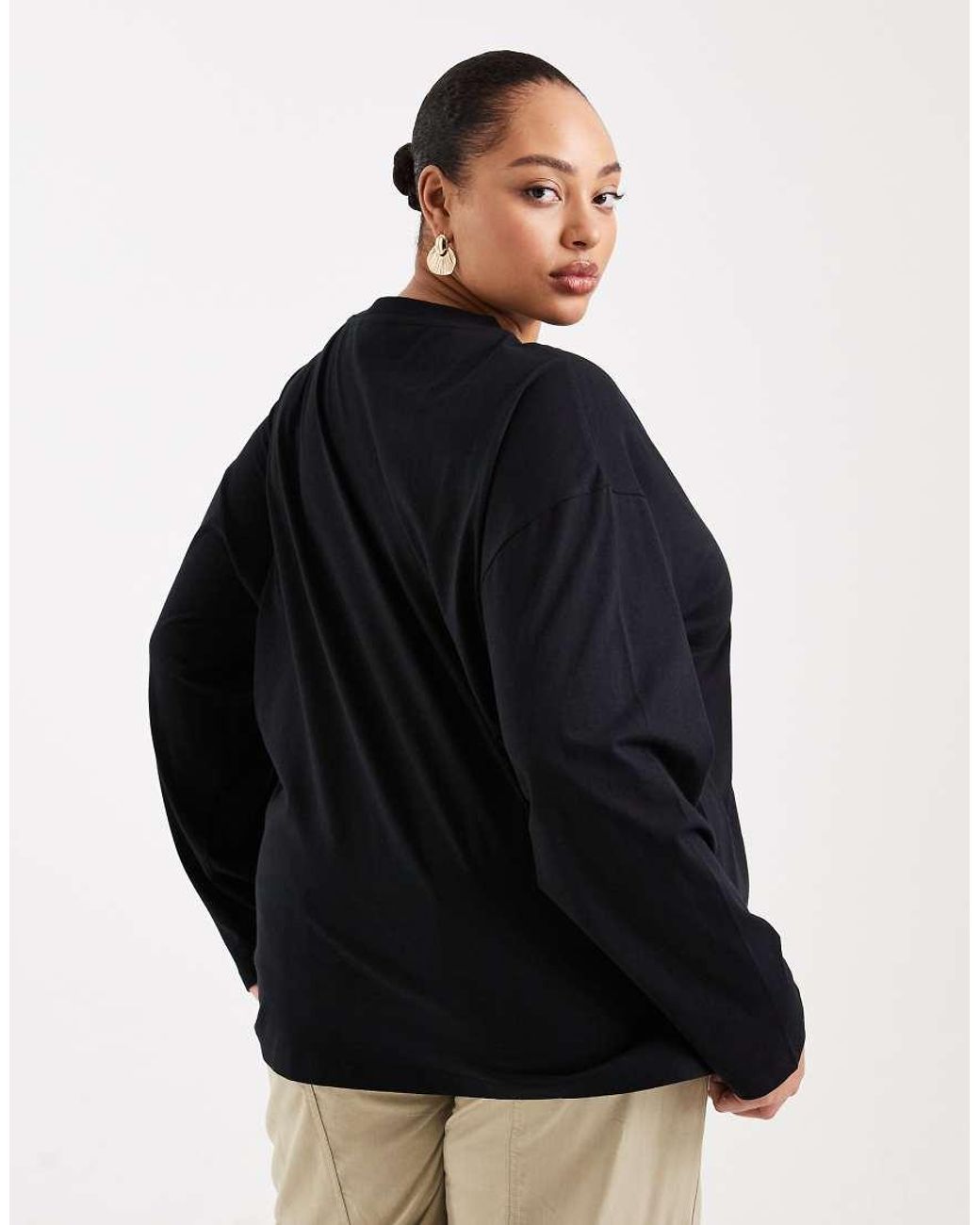 ASOS Black Asos Design Curve Long Sleeve T-shirt With Botanica Graphic