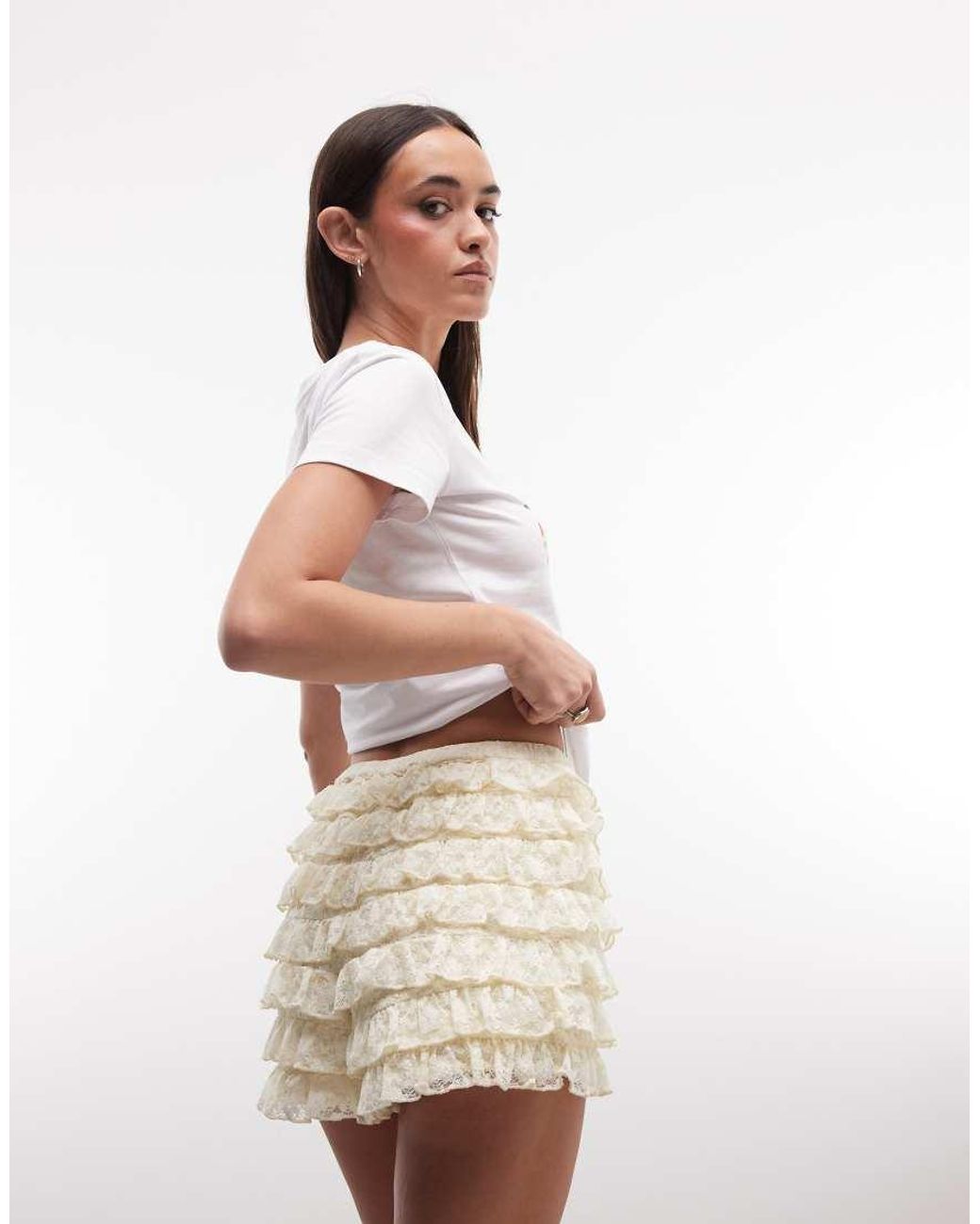 ASOS Brown Layered Lace Ruffles Micro Shorts