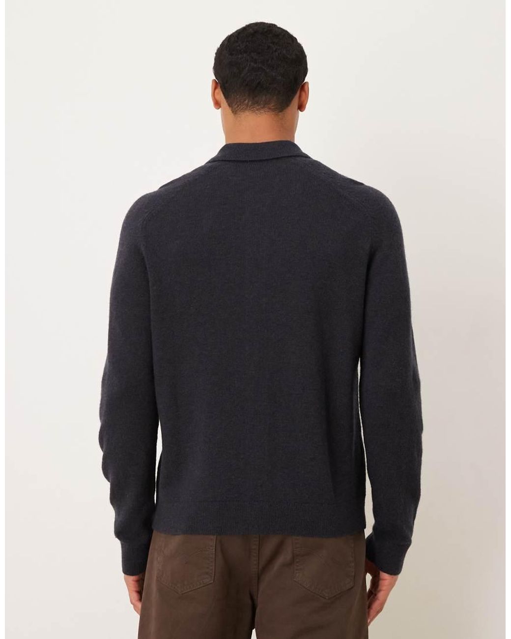 ARKET Blue Pure Wool Cardigan With Button Front And Polo Collar for men