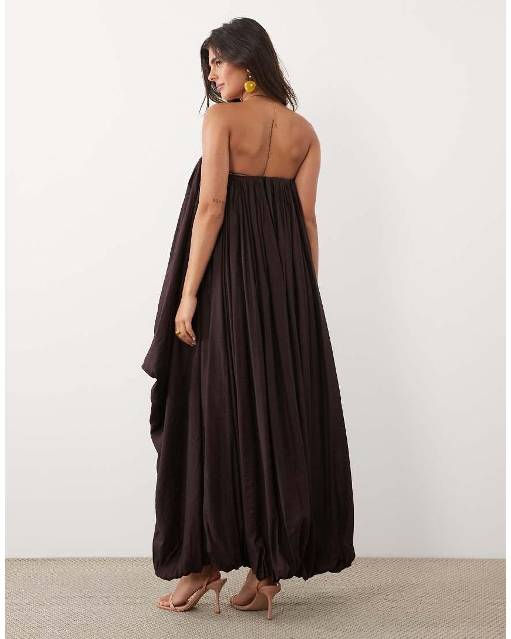 ASOS Brown Volume Bubble Bandeau Maxi Dress High Low Hem