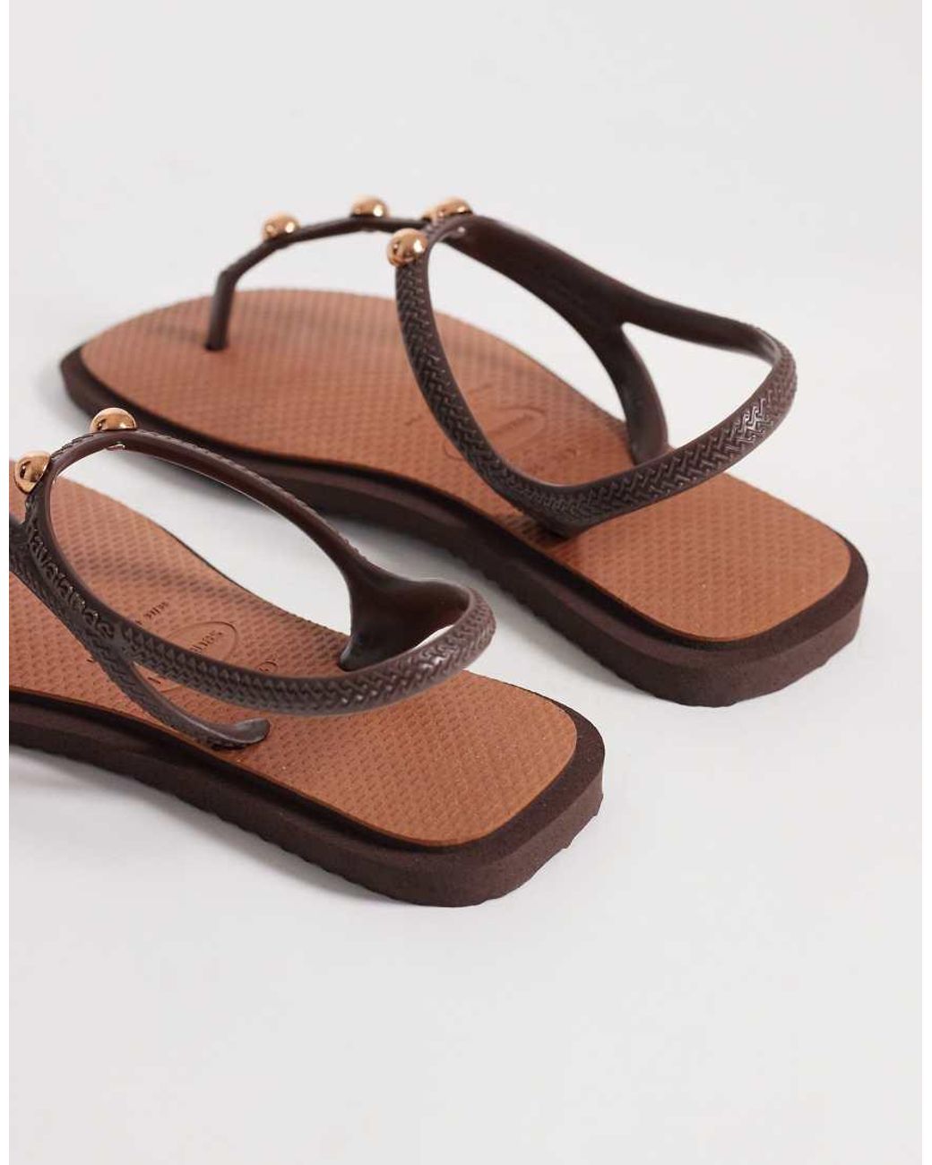 Havaianas Brown Square Toe Studded Flip Flops
