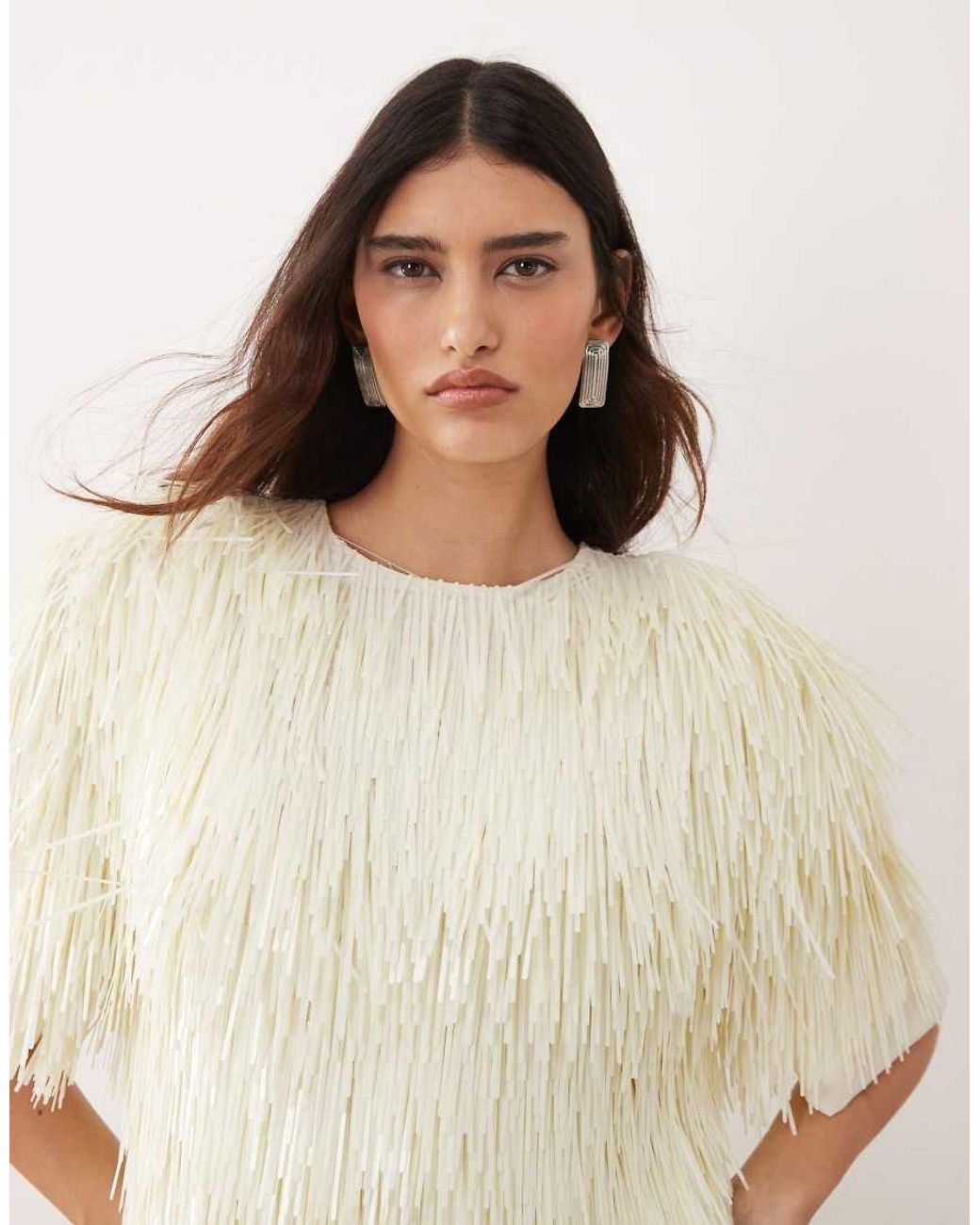 ARRANGE White All Over Shard Sequin Strong Shoulder T-Shirt